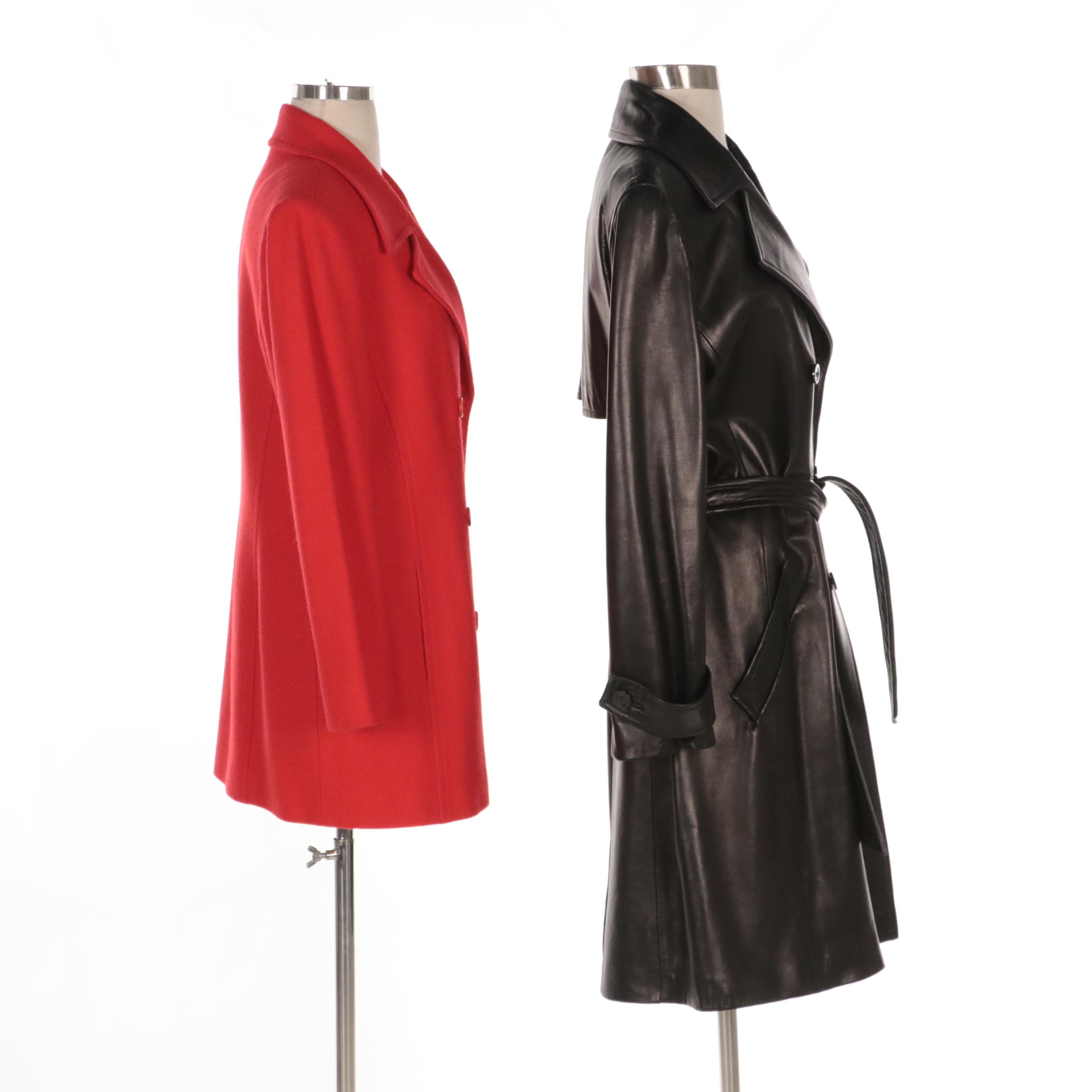 Ellen Tracy Brand Double-Breasted Wool Jacket and Leather Trench Coat