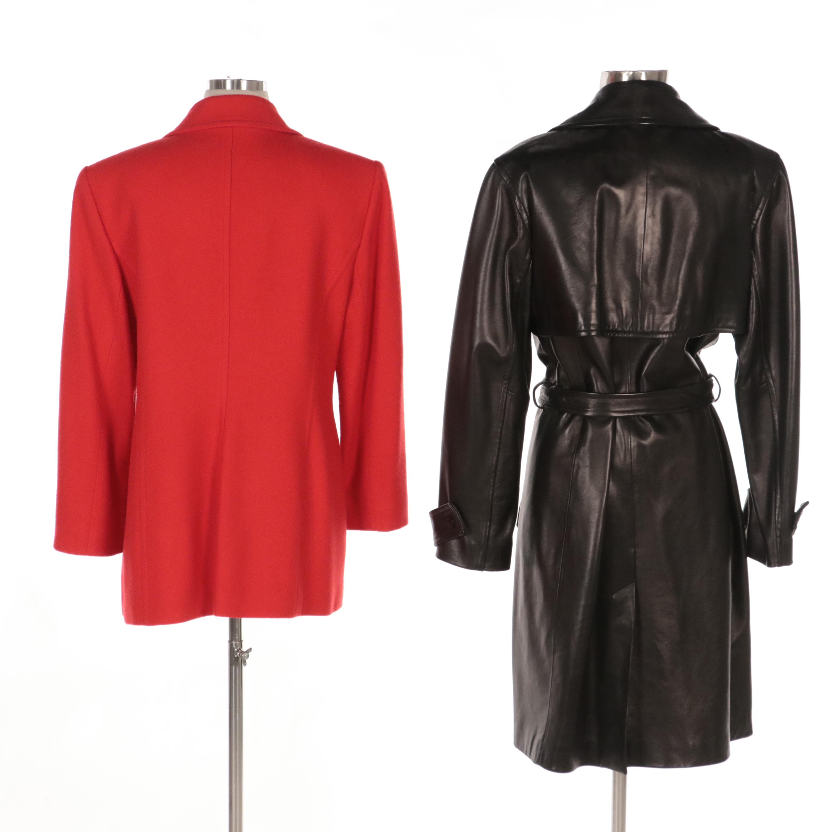 Ellen Tracy Brand Double-Breasted Wool Jacket and Leather Trench Coat