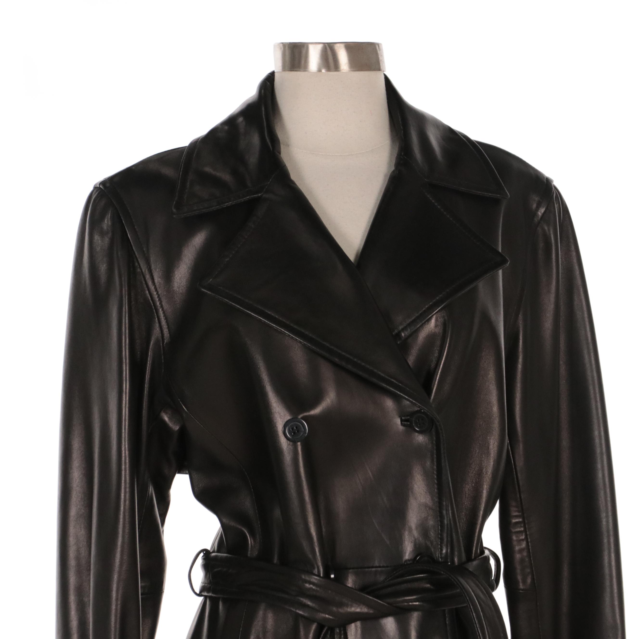 Ellen Tracy Brand Double-Breasted Wool Jacket and Leather Trench Coat