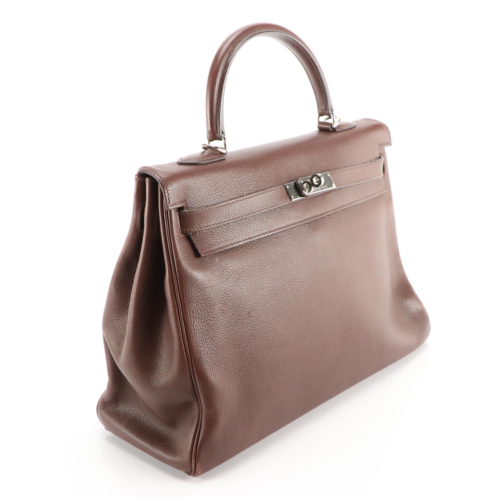 Hermès Kelly Retourne 35 Satchel in Dark Brown Ardennes Leather