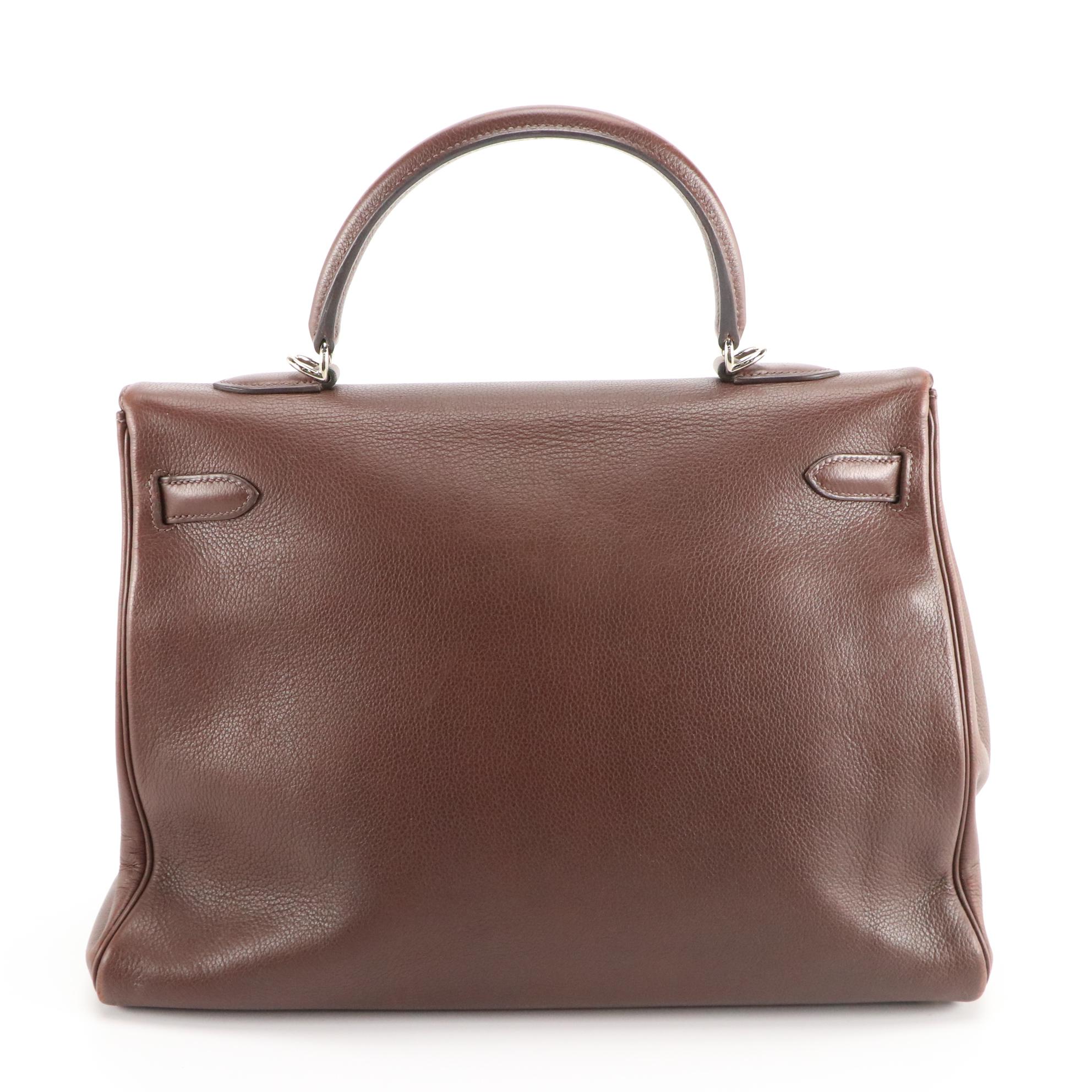 Hermès Kelly Retourne 35 Satchel in Dark Brown Ardennes Leather