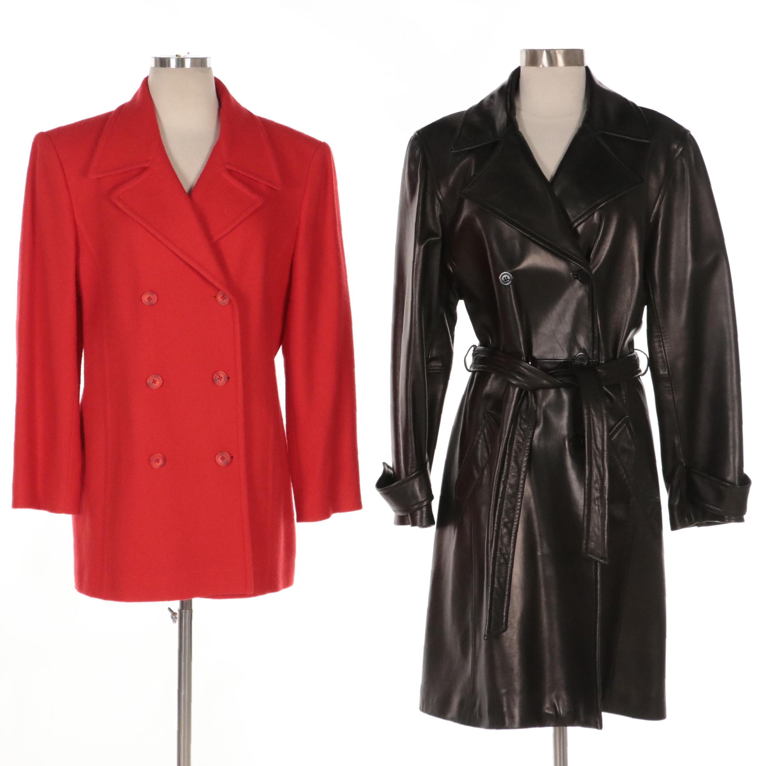 Ellen Tracy Brand Double-Breasted Wool Jacket and Leather Trench Coat