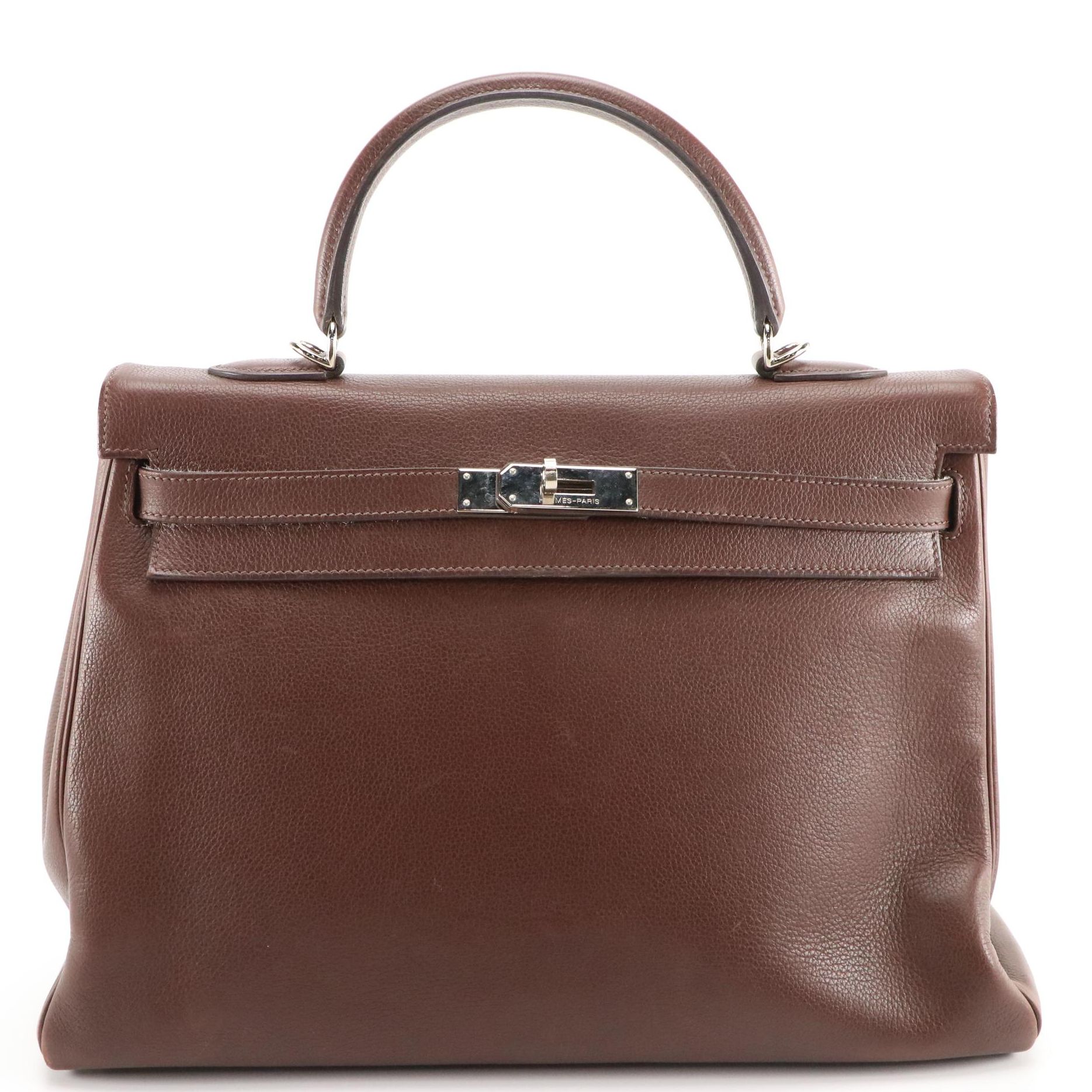 Hermès Kelly Retourne 35 Satchel in Dark Brown Ardennes Leather