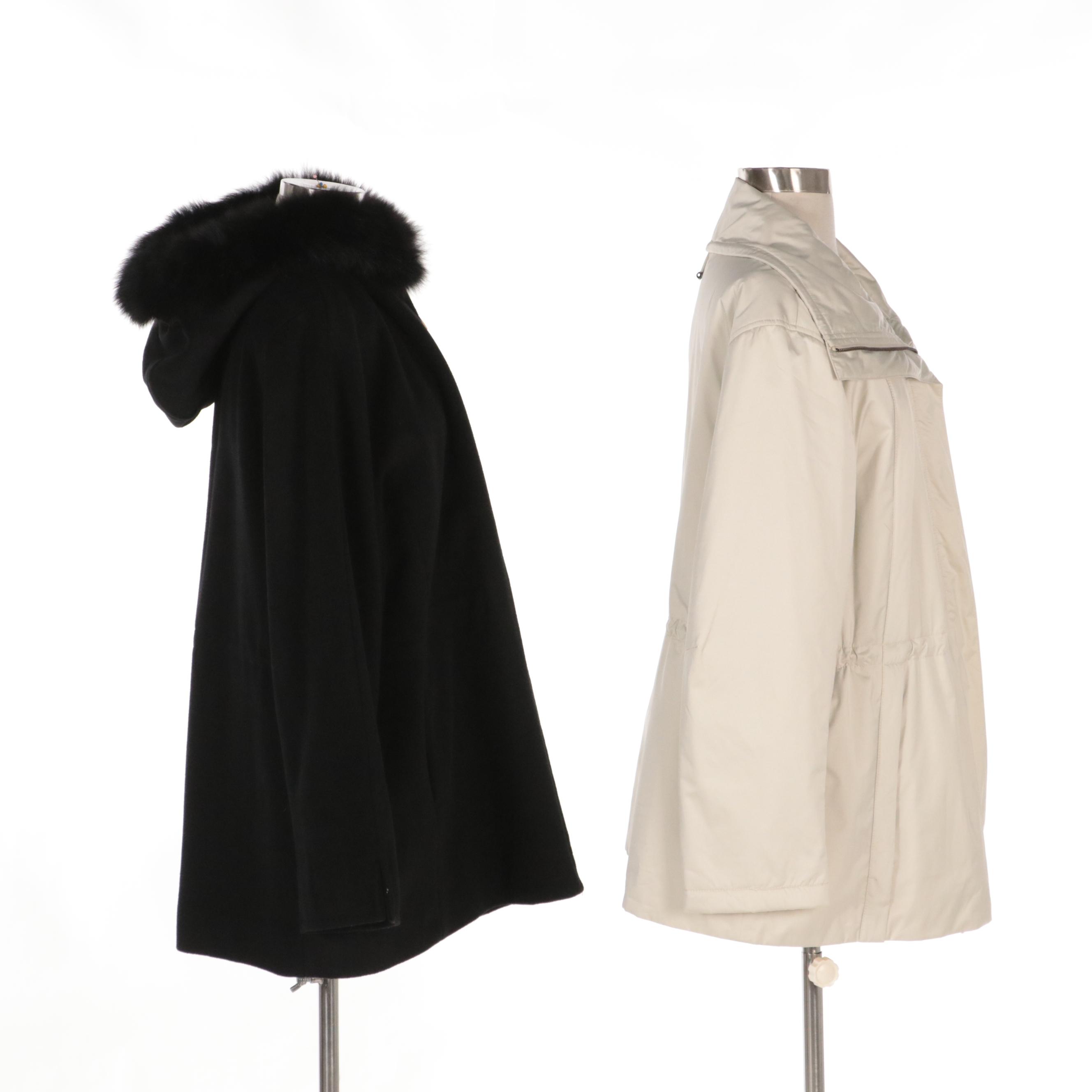 Ellen Tracy Fox Fur Trim Wool Blend Coat, Lafayette 148 Insulated Coat with Tags