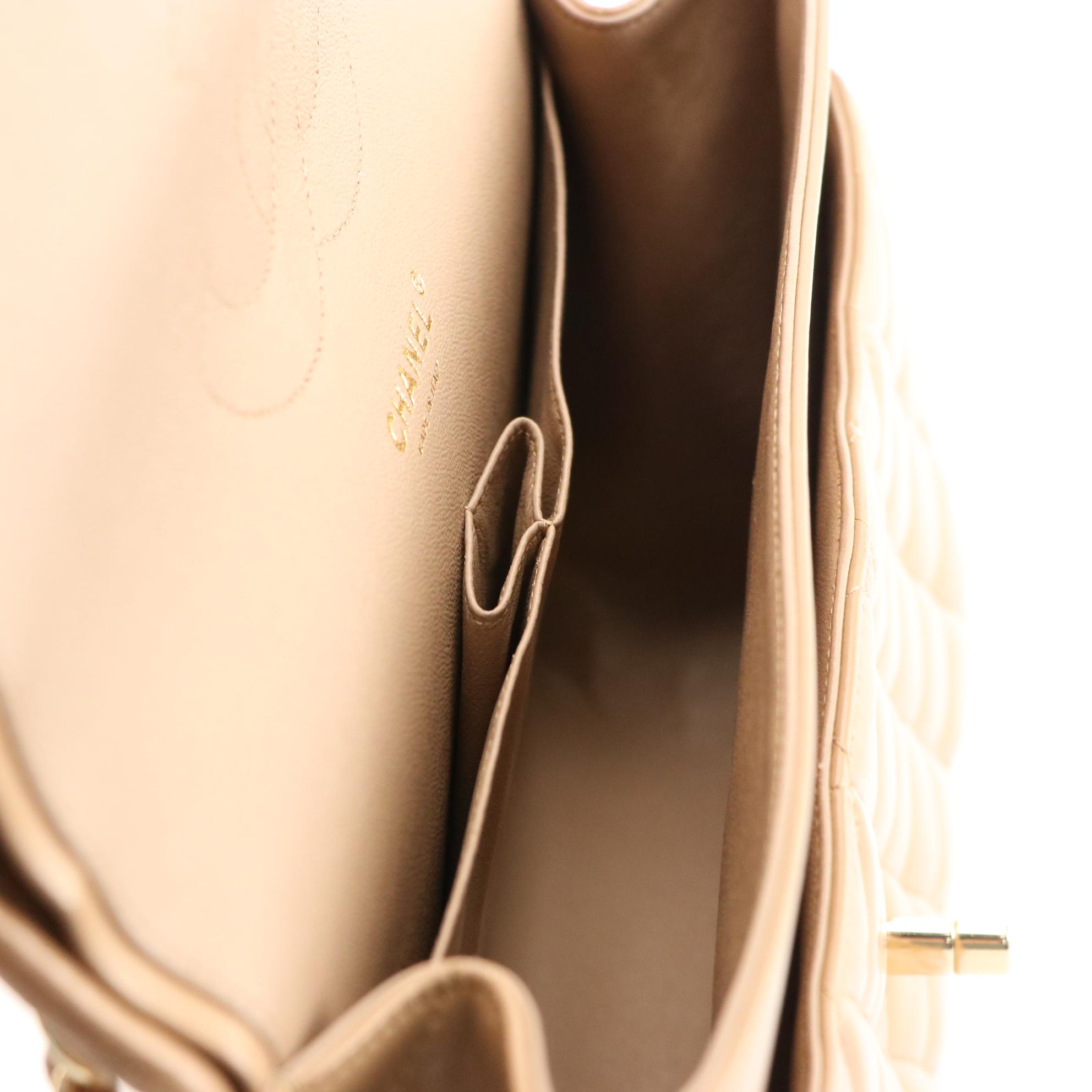 Chanel Classic Double Flap Bag in Beige Quilted Lambskin Leather