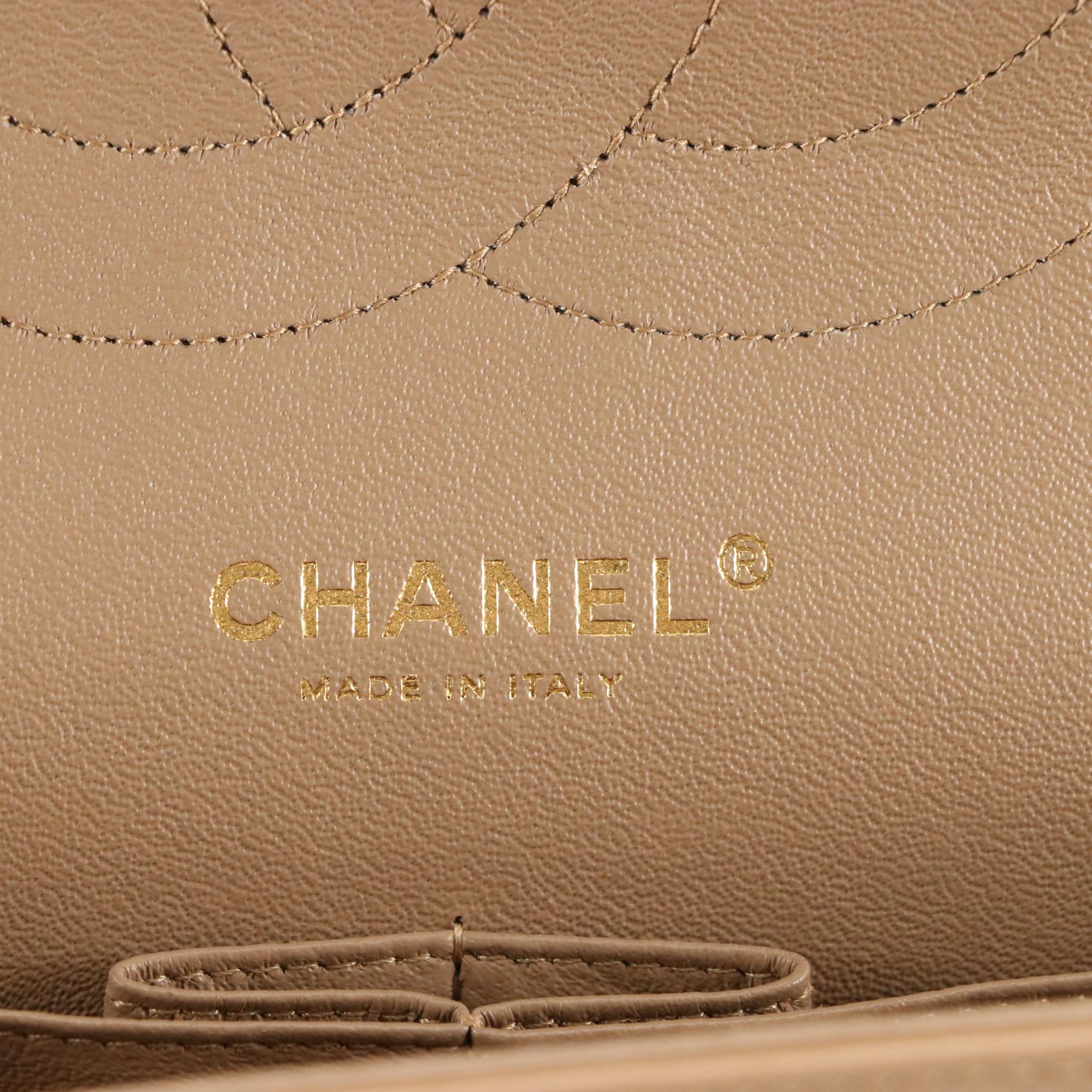 Chanel Classic Double Flap Bag in Beige Quilted Lambskin Leather