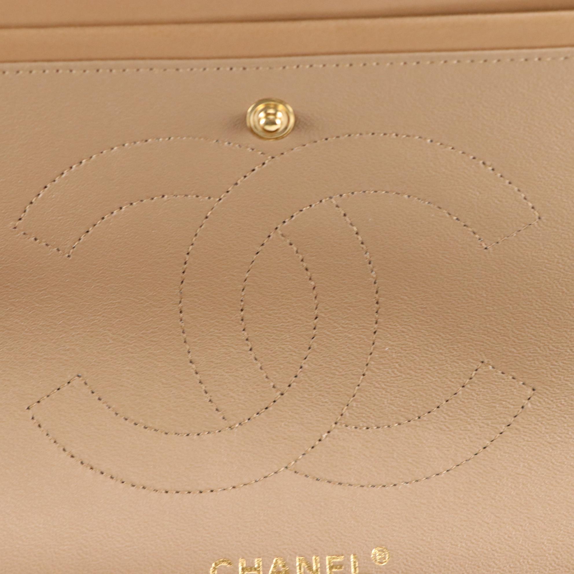 Chanel Classic Double Flap Bag in Beige Quilted Lambskin Leather