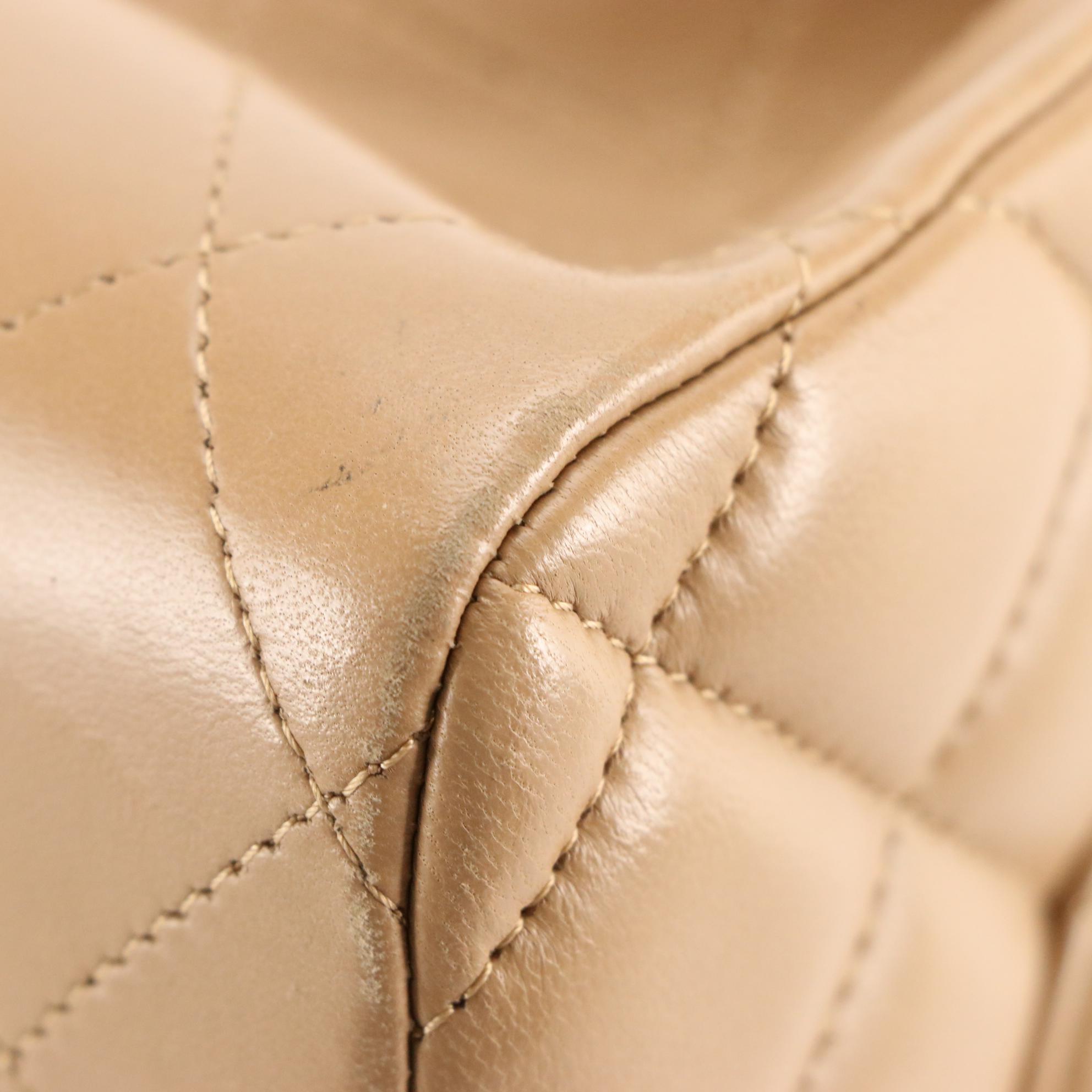 Chanel Classic Double Flap Bag in Beige Quilted Lambskin Leather