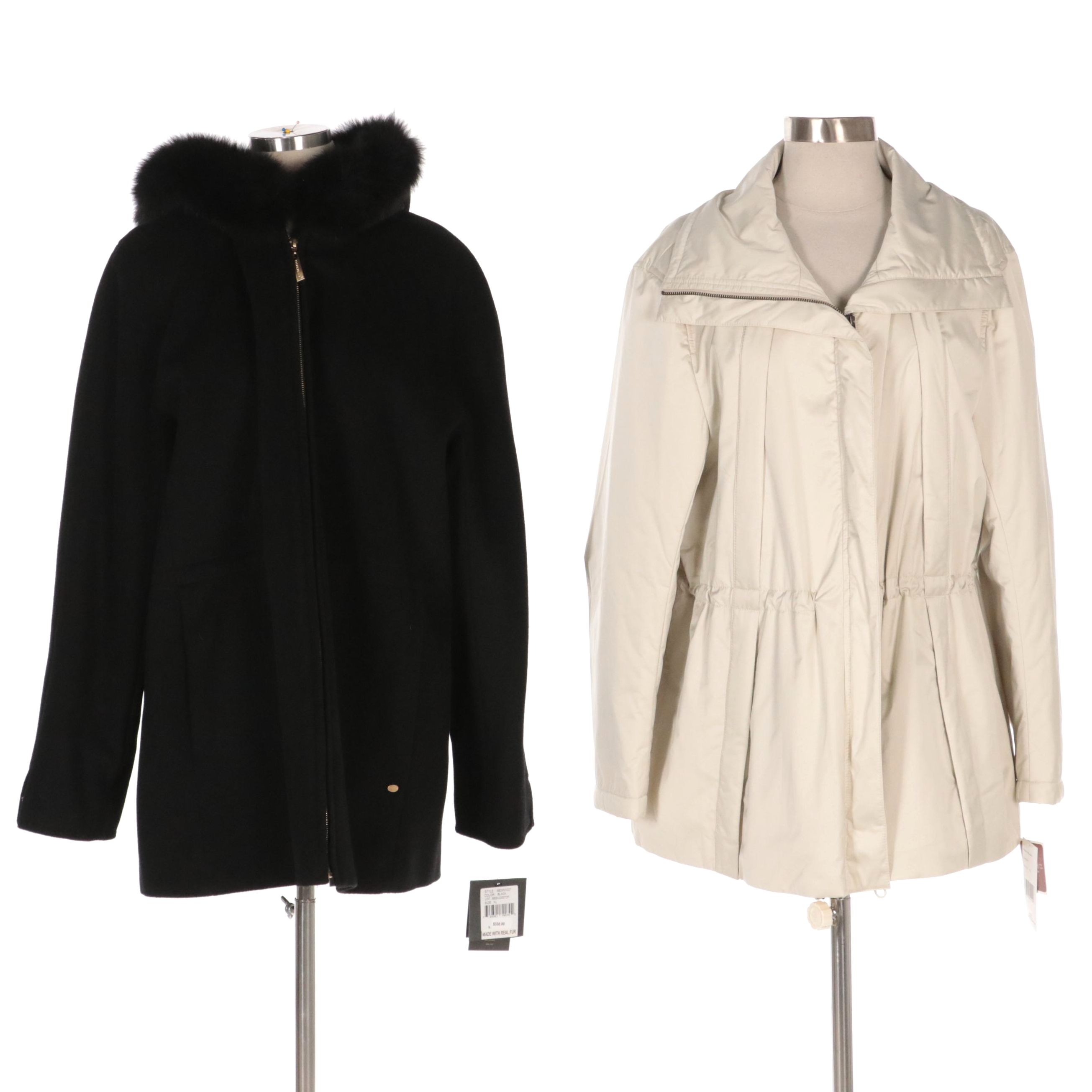 Ellen Tracy Fox Fur Trim Wool Blend Coat, Lafayette 148 Insulated Coat with Tags