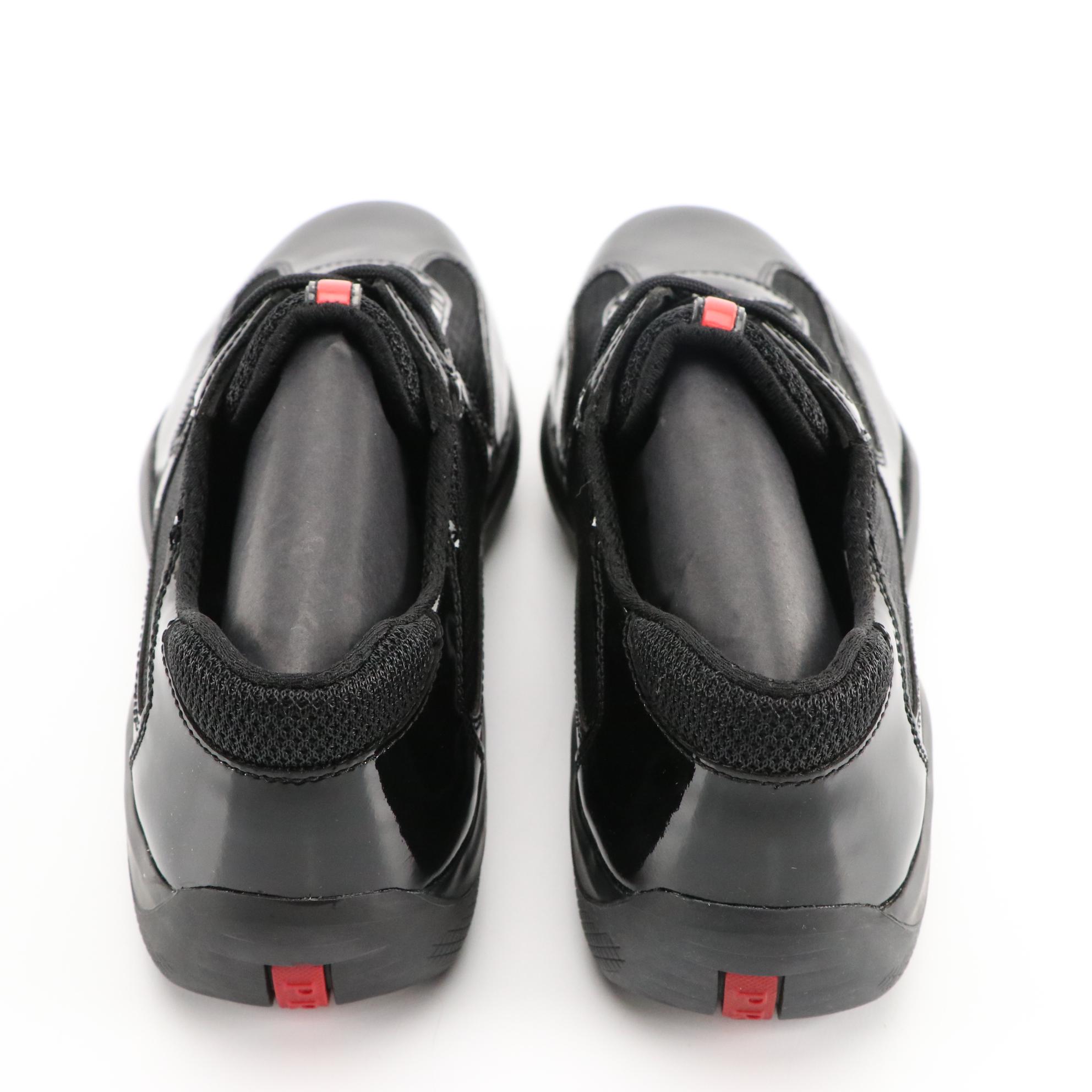 Men's Prada America's Cup Black Patent Leather Sneakers in Box