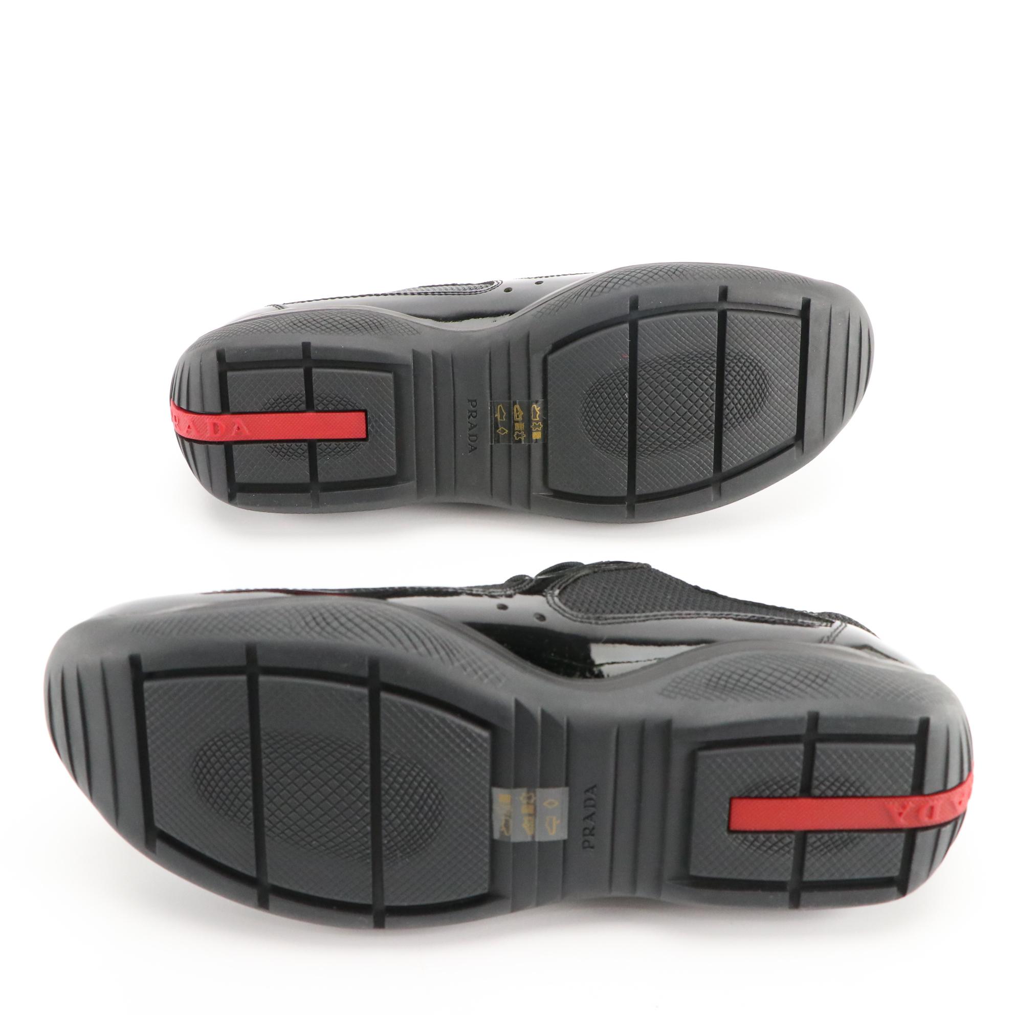 Men's Prada America's Cup Black Patent Leather Sneakers in Box