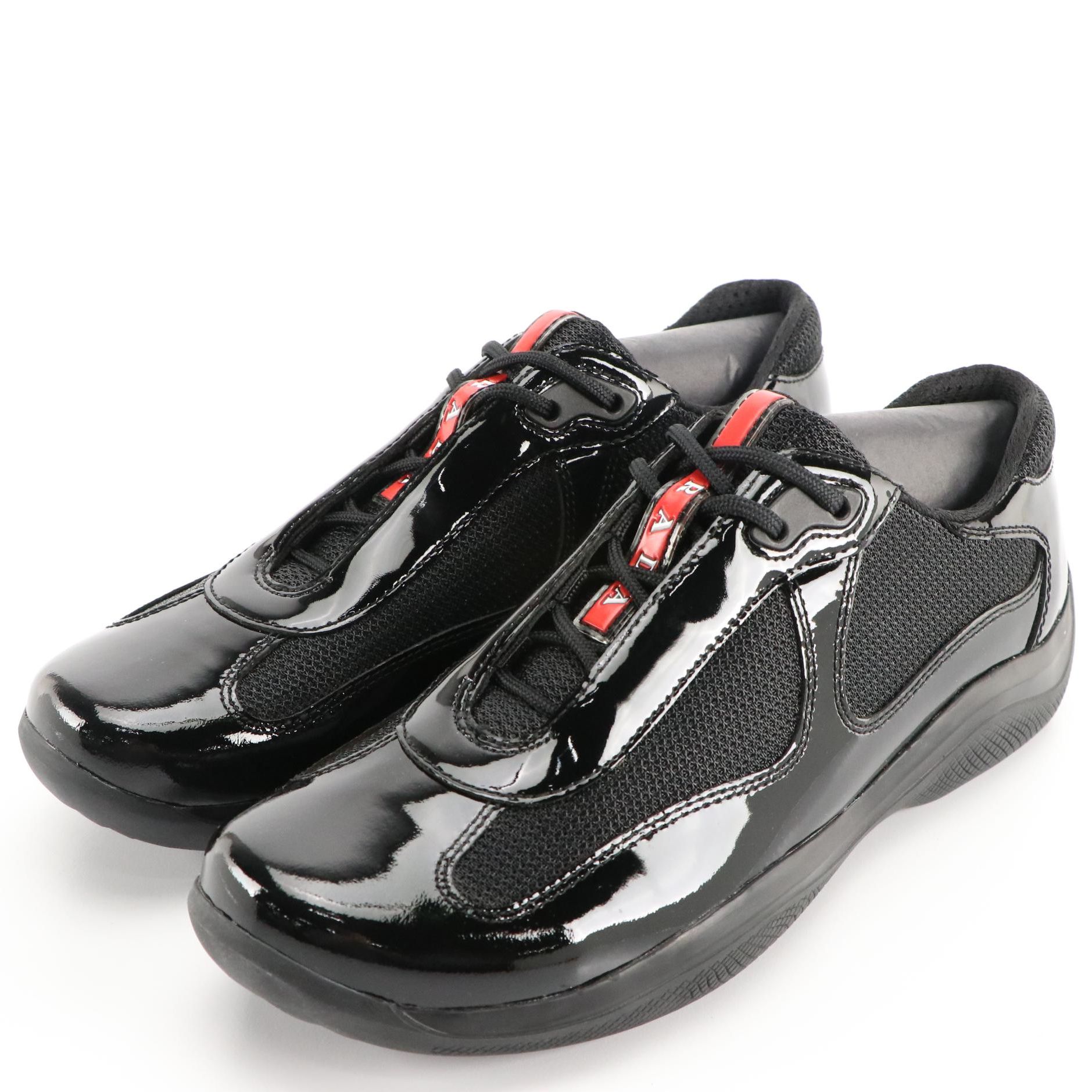 Men's Prada America's Cup Black Patent Leather Sneakers in Box