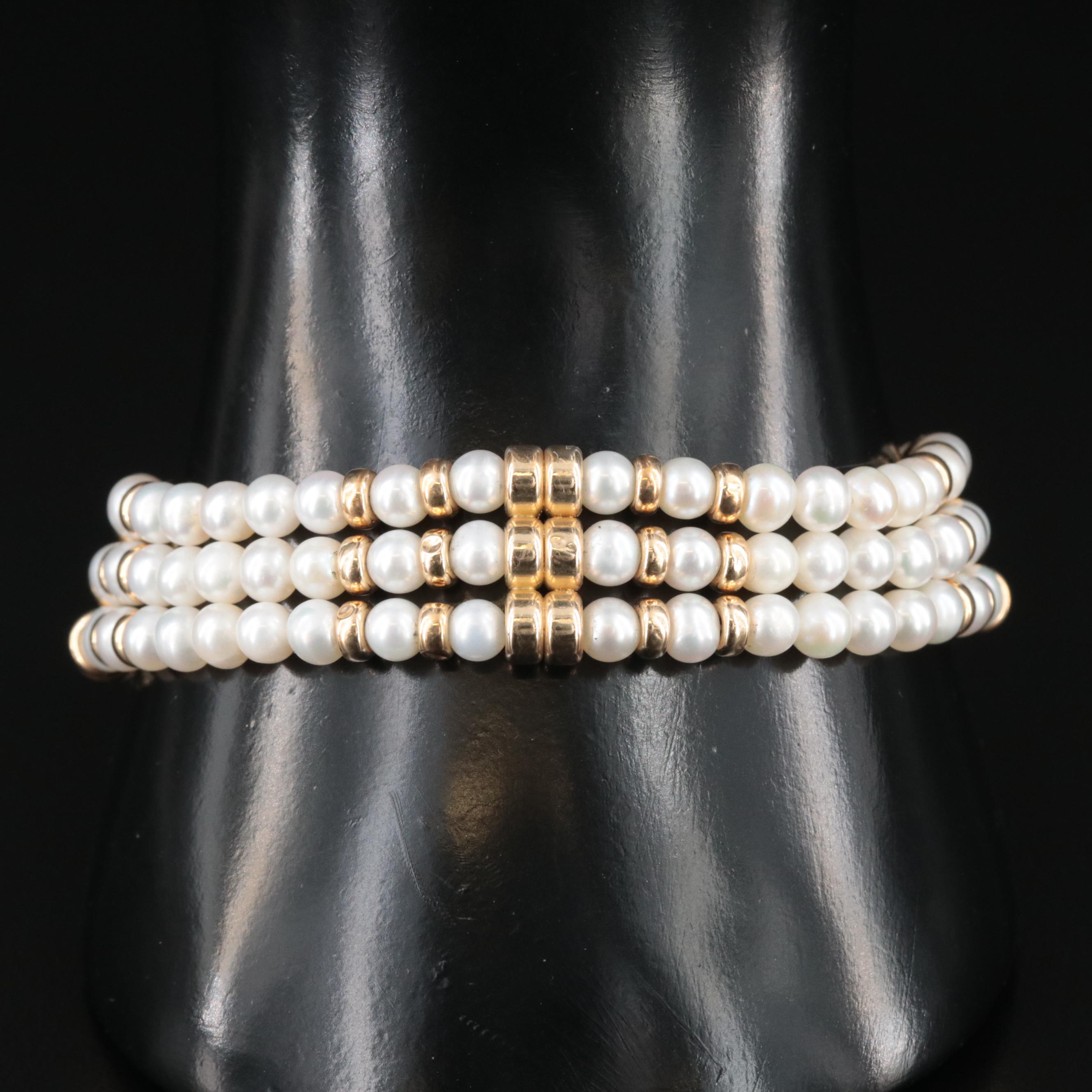 14K Three Strand Pearl Bracelet