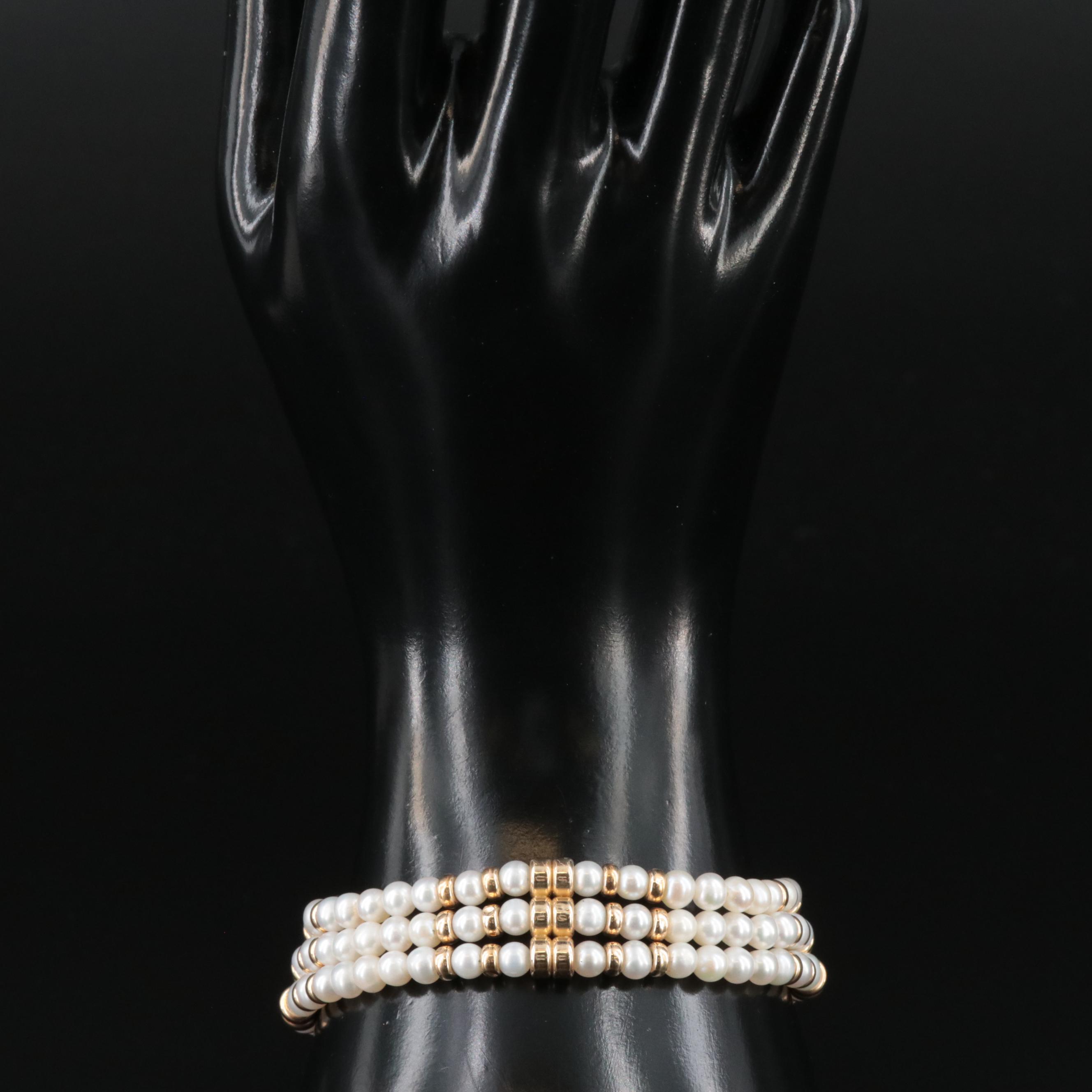 14K Three Strand Pearl Bracelet