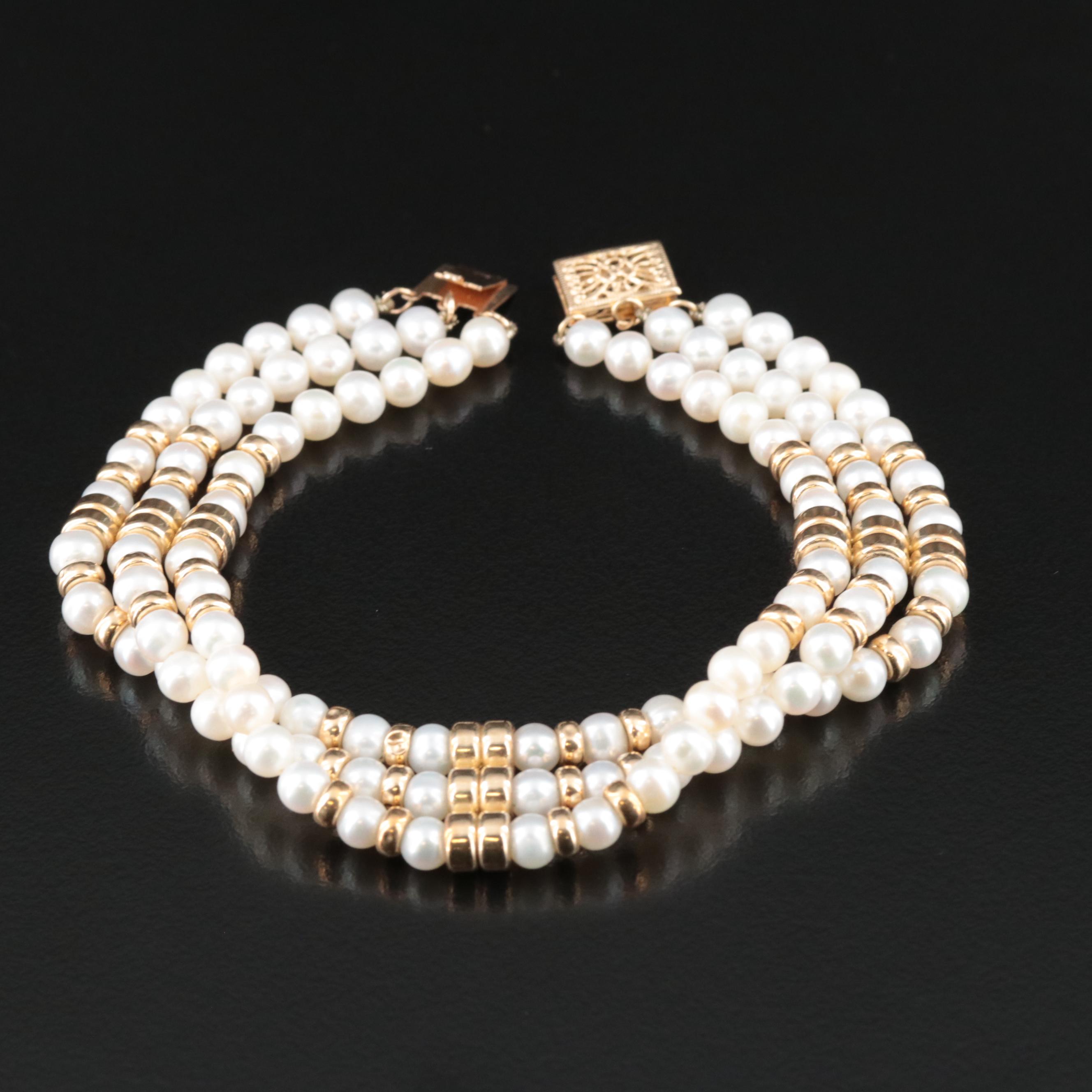 14K Three Strand Pearl Bracelet