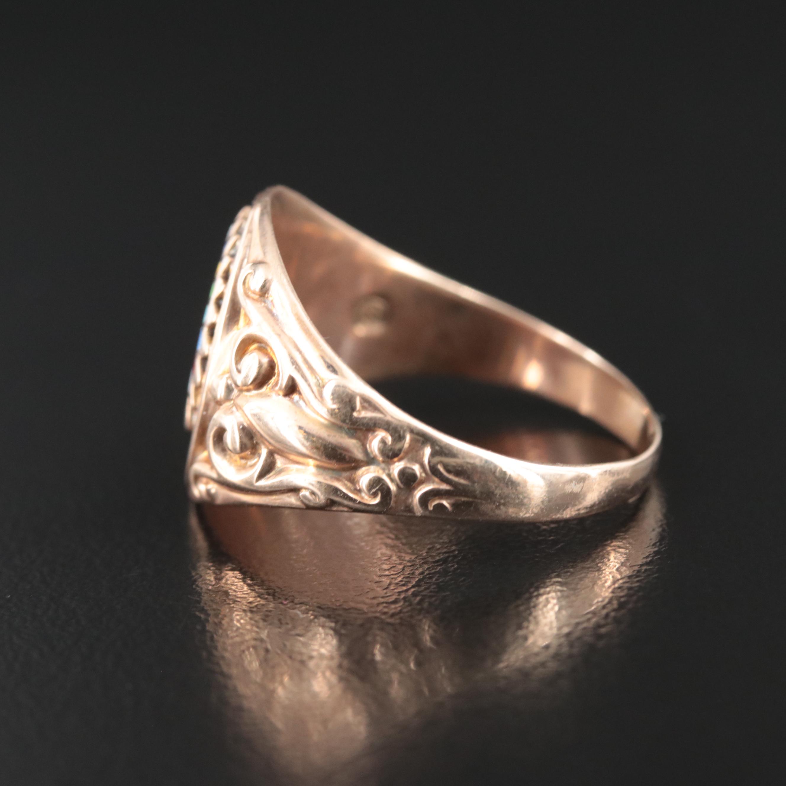 Vintage 9K Enamel Indian Head Ring