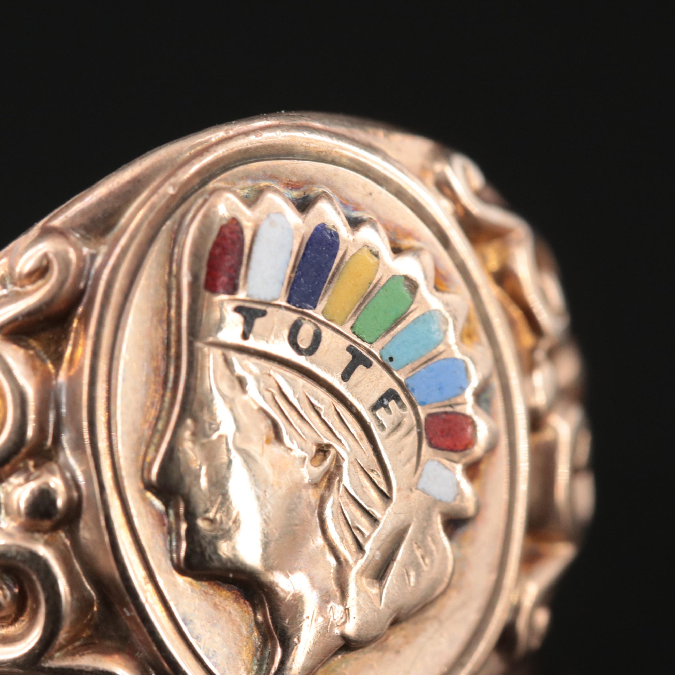 Vintage 9K Enamel Indian Head Ring