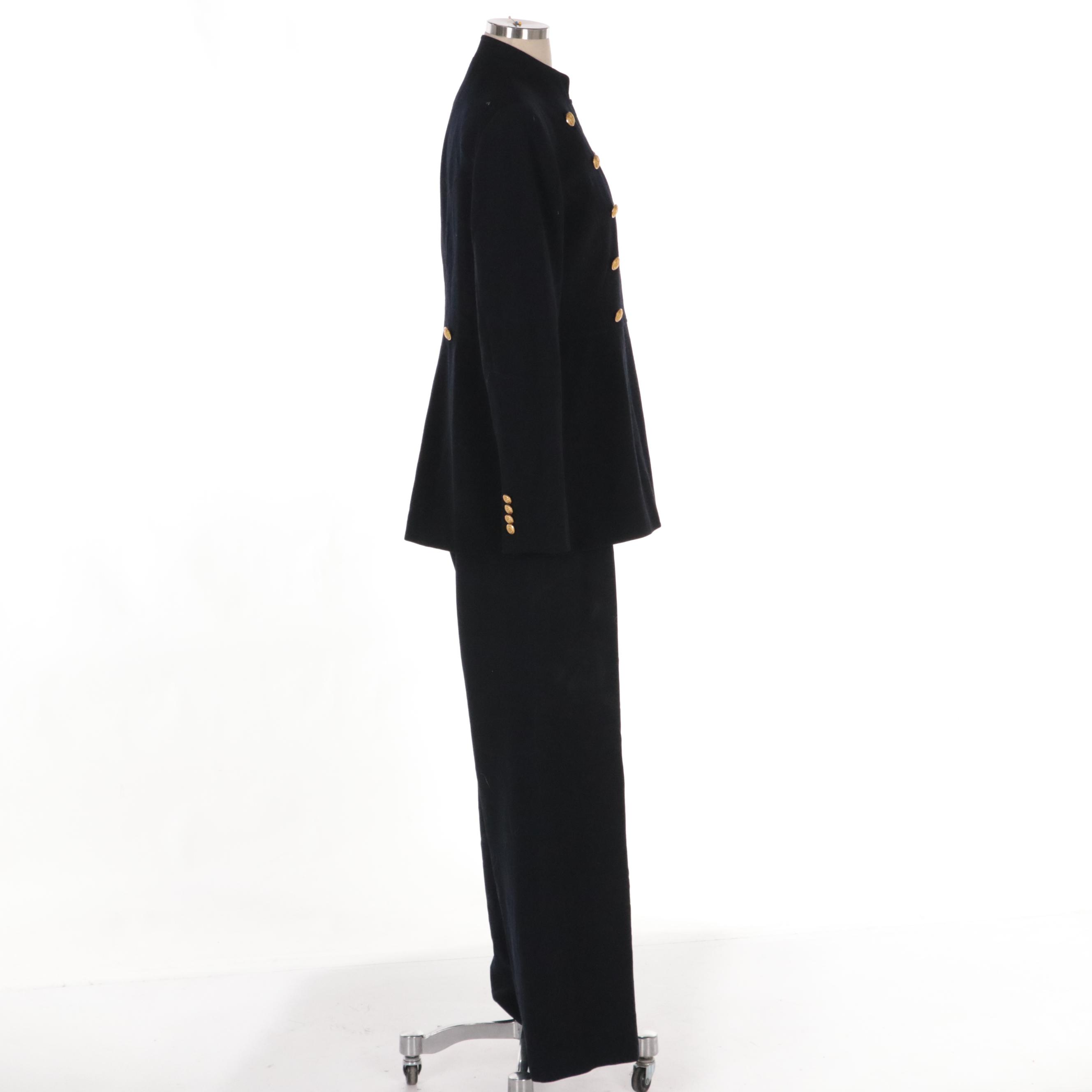 Lauren by Ralph Lauren Navy Wool Double-Breasted Pantsuit