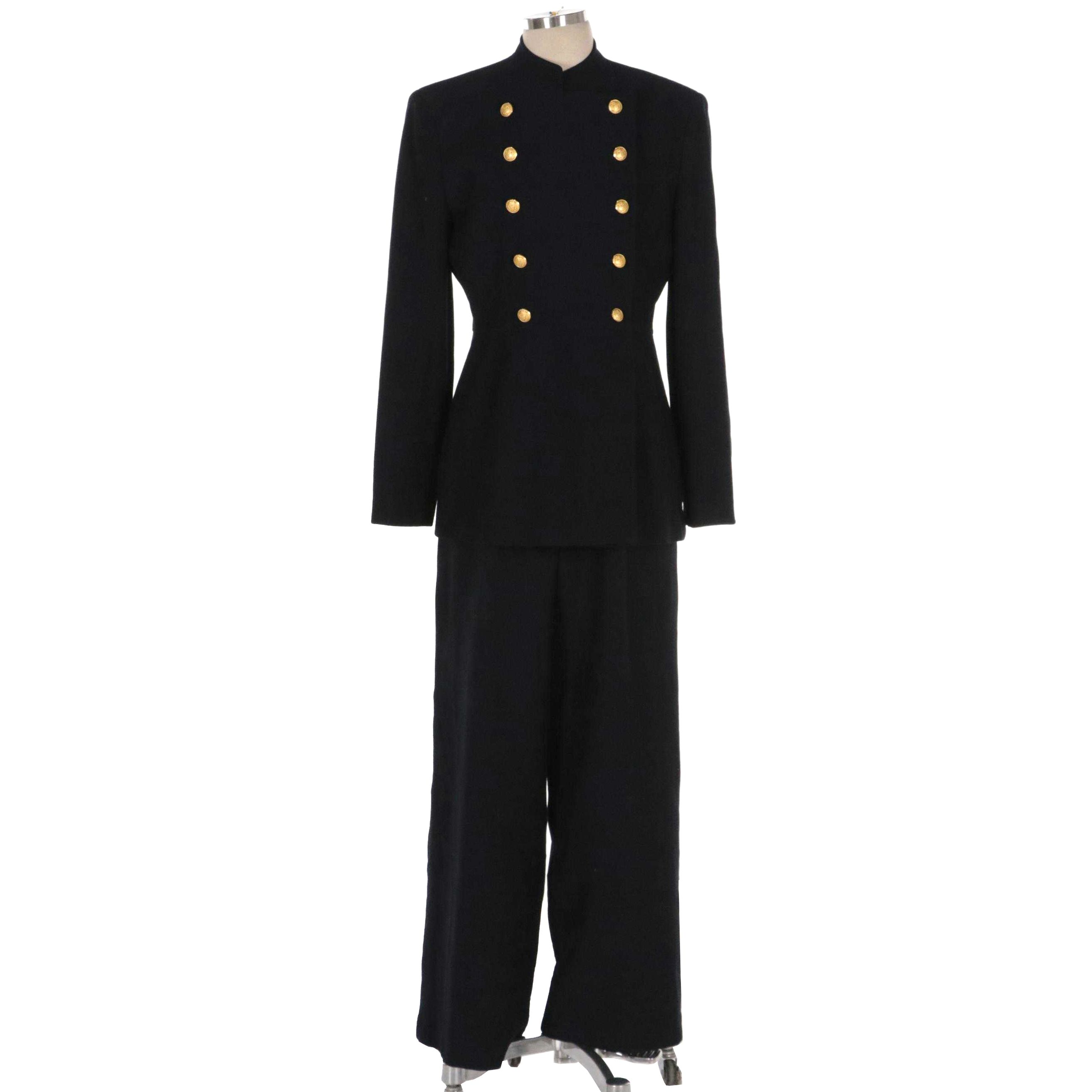 Lauren by Ralph Lauren Navy Wool Double-Breasted Pantsuit