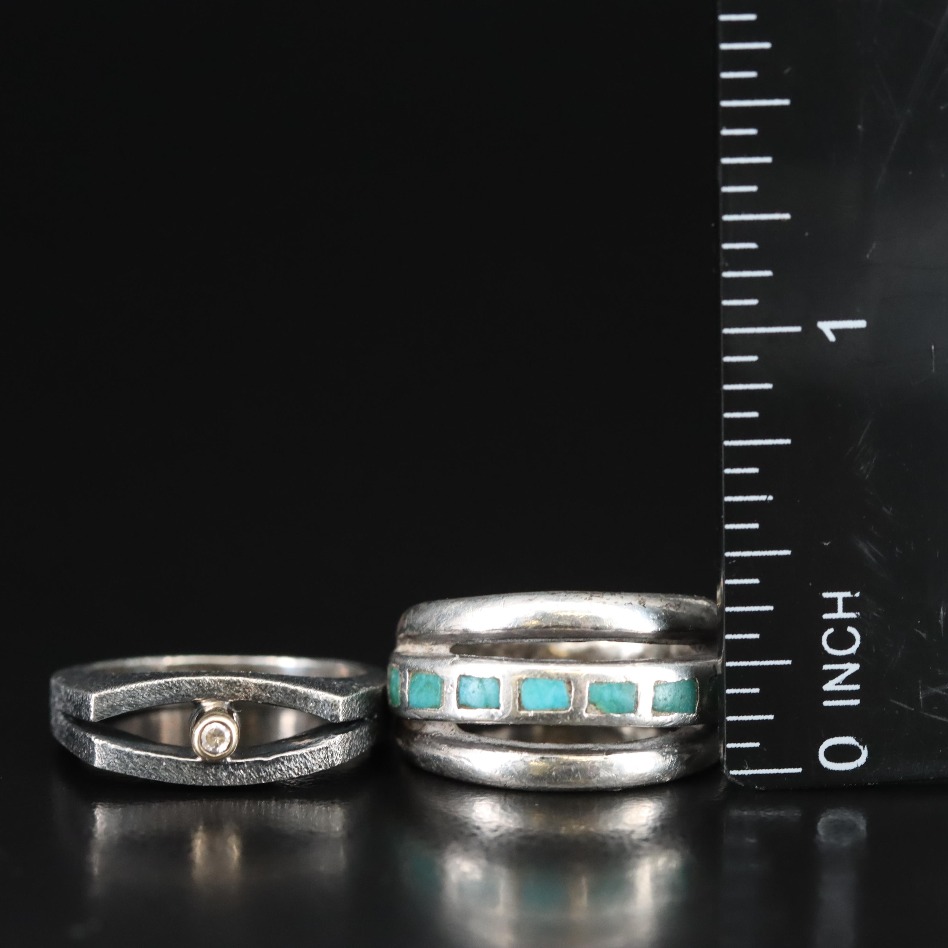 Sterling Rings and Earrings Including Rainbow Moonstone and Turquoise