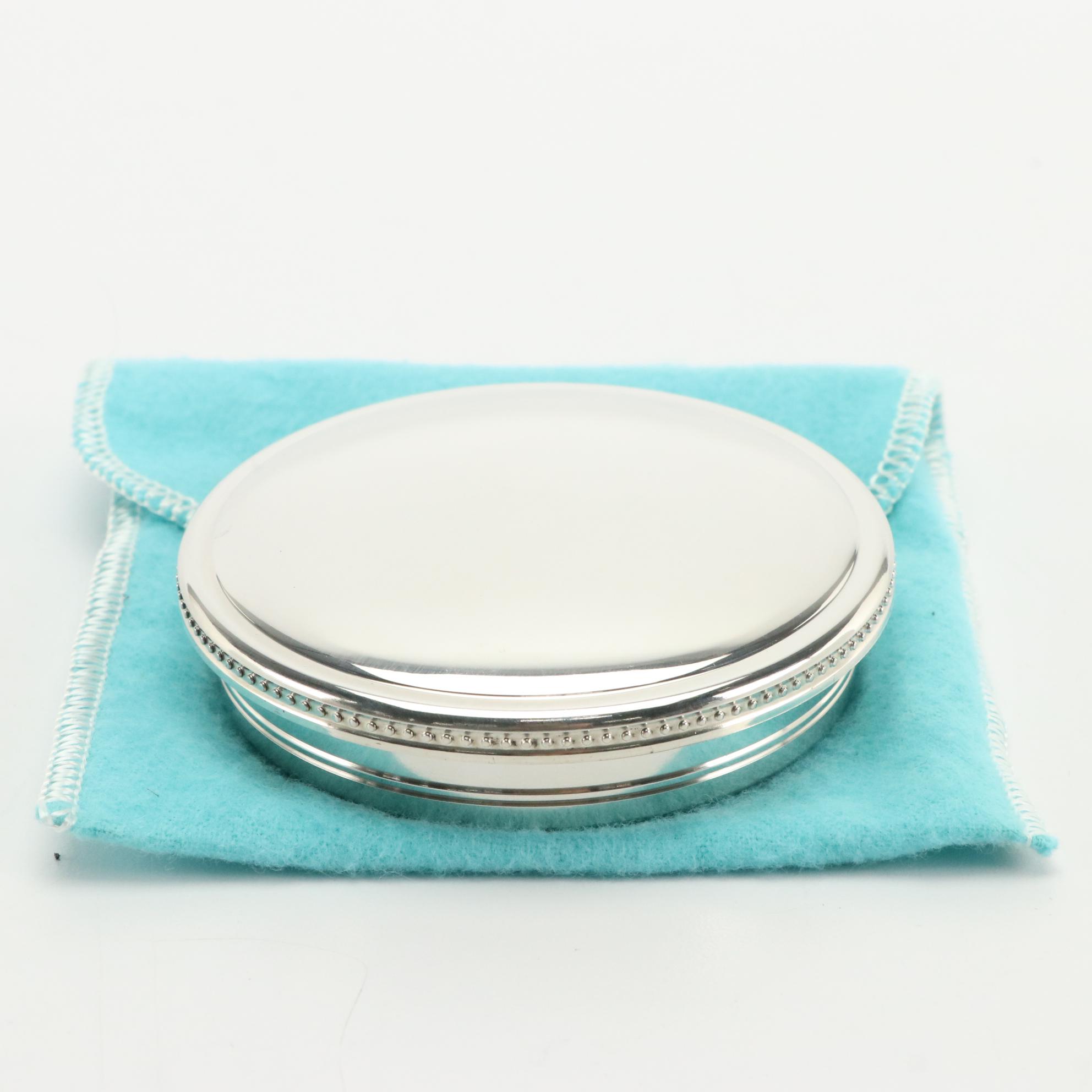 Tiffany & Co. Jewelry Box in Pewter with Blue Velvet Lining, Circa 1980s