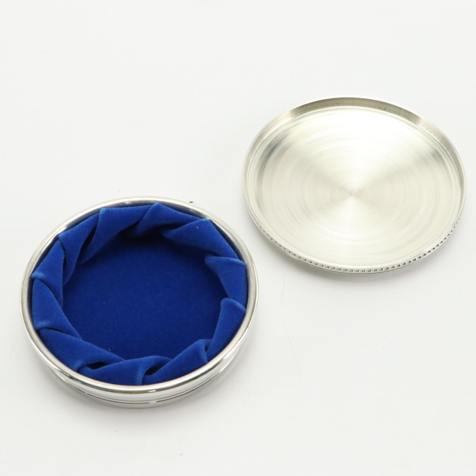 Tiffany & Co. Jewelry Box in Pewter with Blue Velvet Lining, Circa 1980s