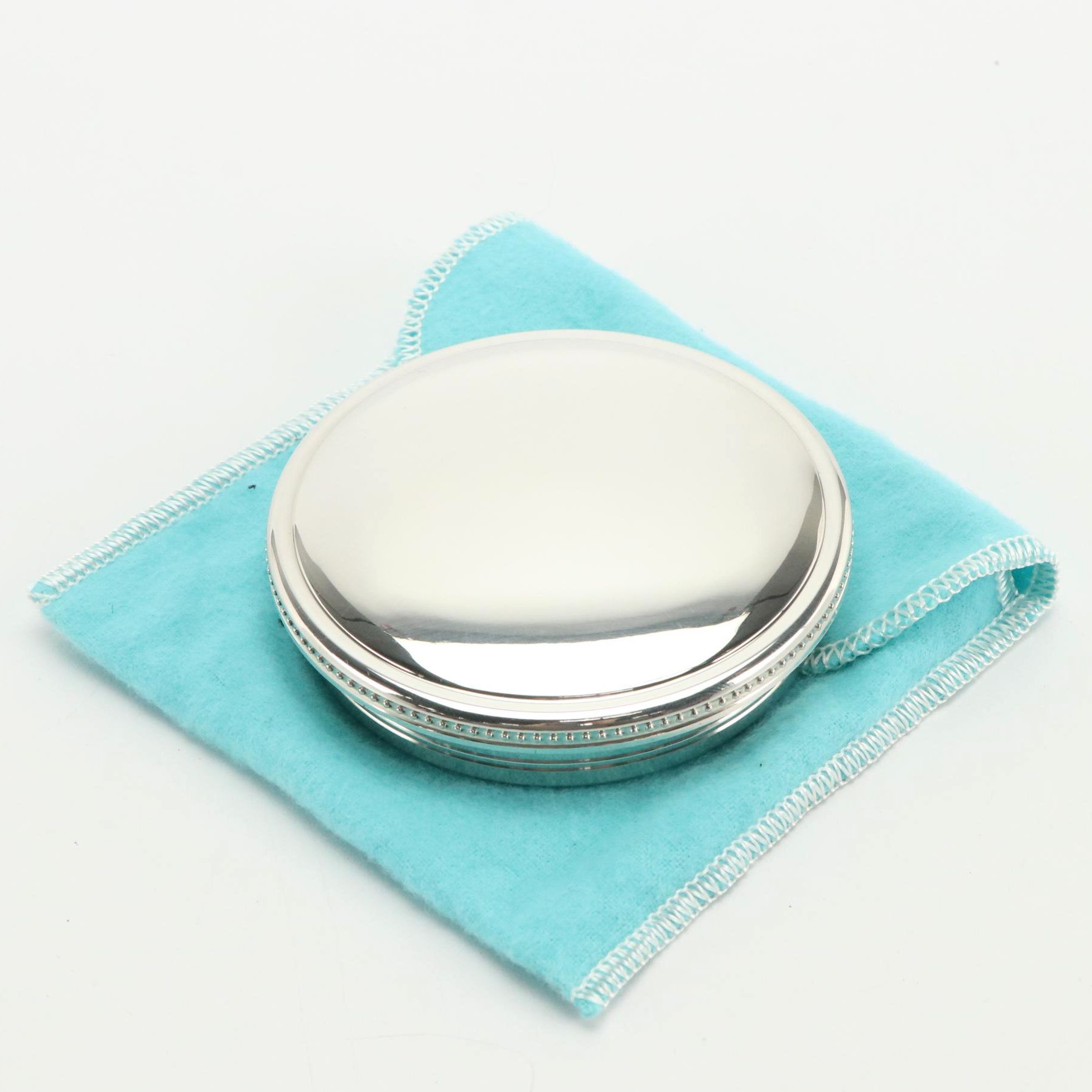 Tiffany & Co. Jewelry Box in Pewter with Blue Velvet Lining, Circa 1980s