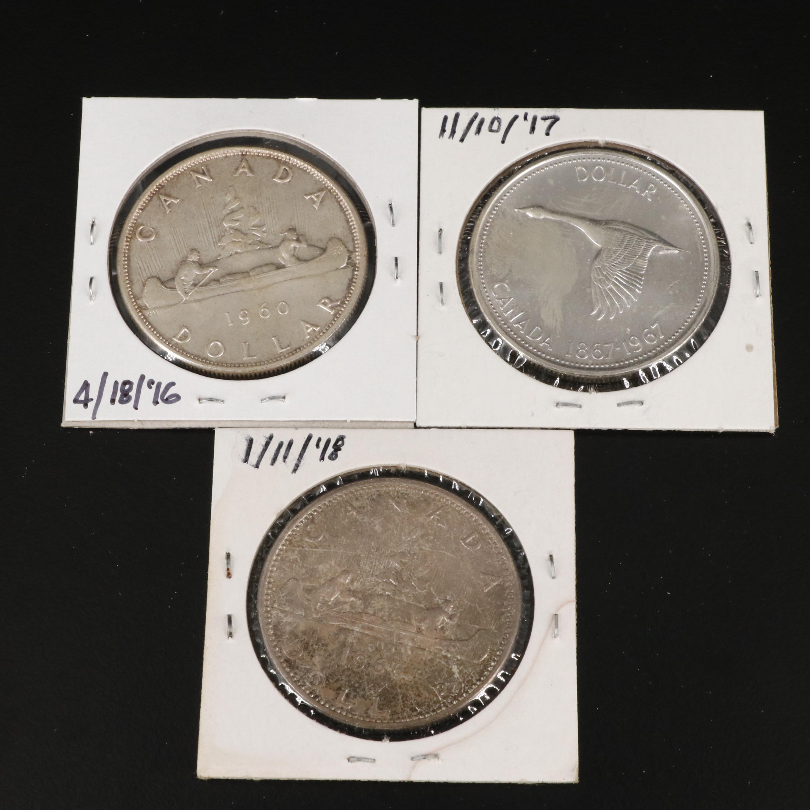 Collection of Eleven Silver Dollar Coins from Canada