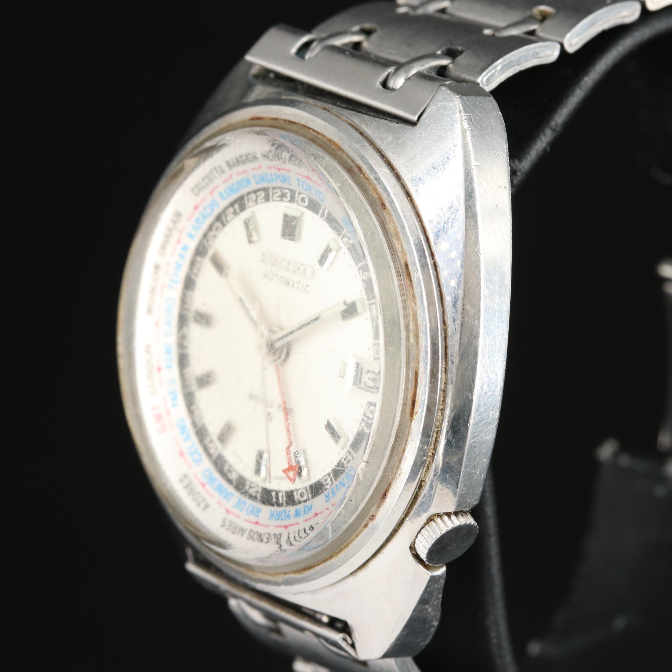 Vintage Seiko World Time GMT Automatic Stainless Steel Watch