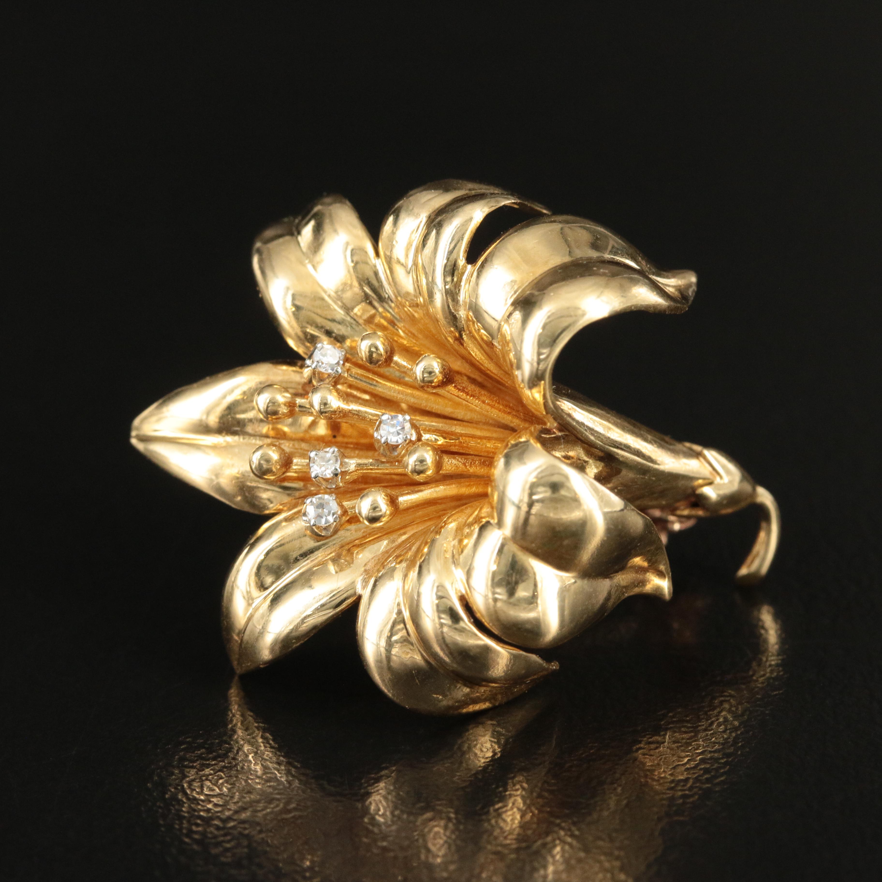 Tiffany & Co. 18K and Diamond Vintage Lily Brooch