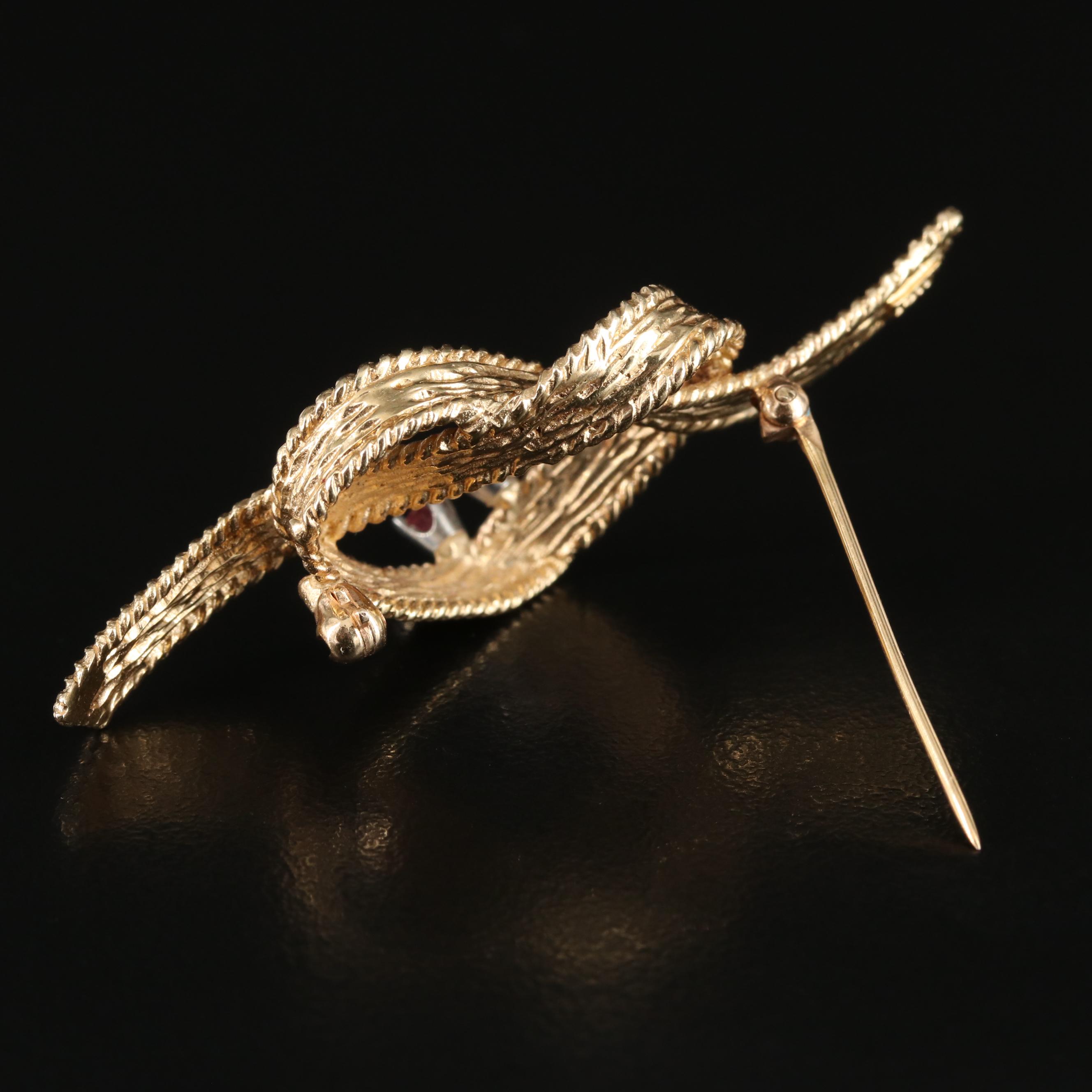 14K Ruby Knot Brooch with Palladium Settings