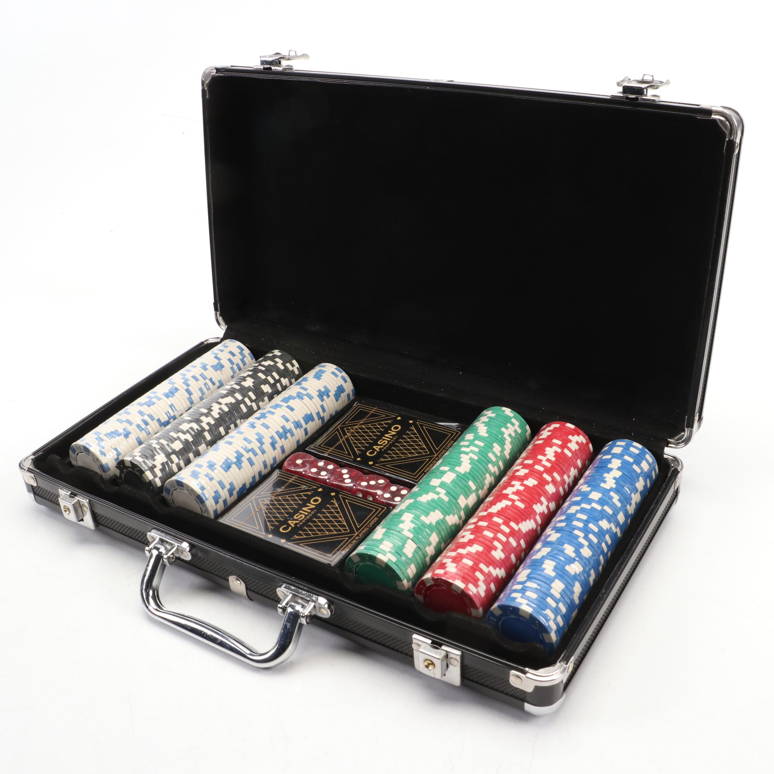 Casino Protocol Poker Chip Set with Playing Cards and Dice in Carry Case
