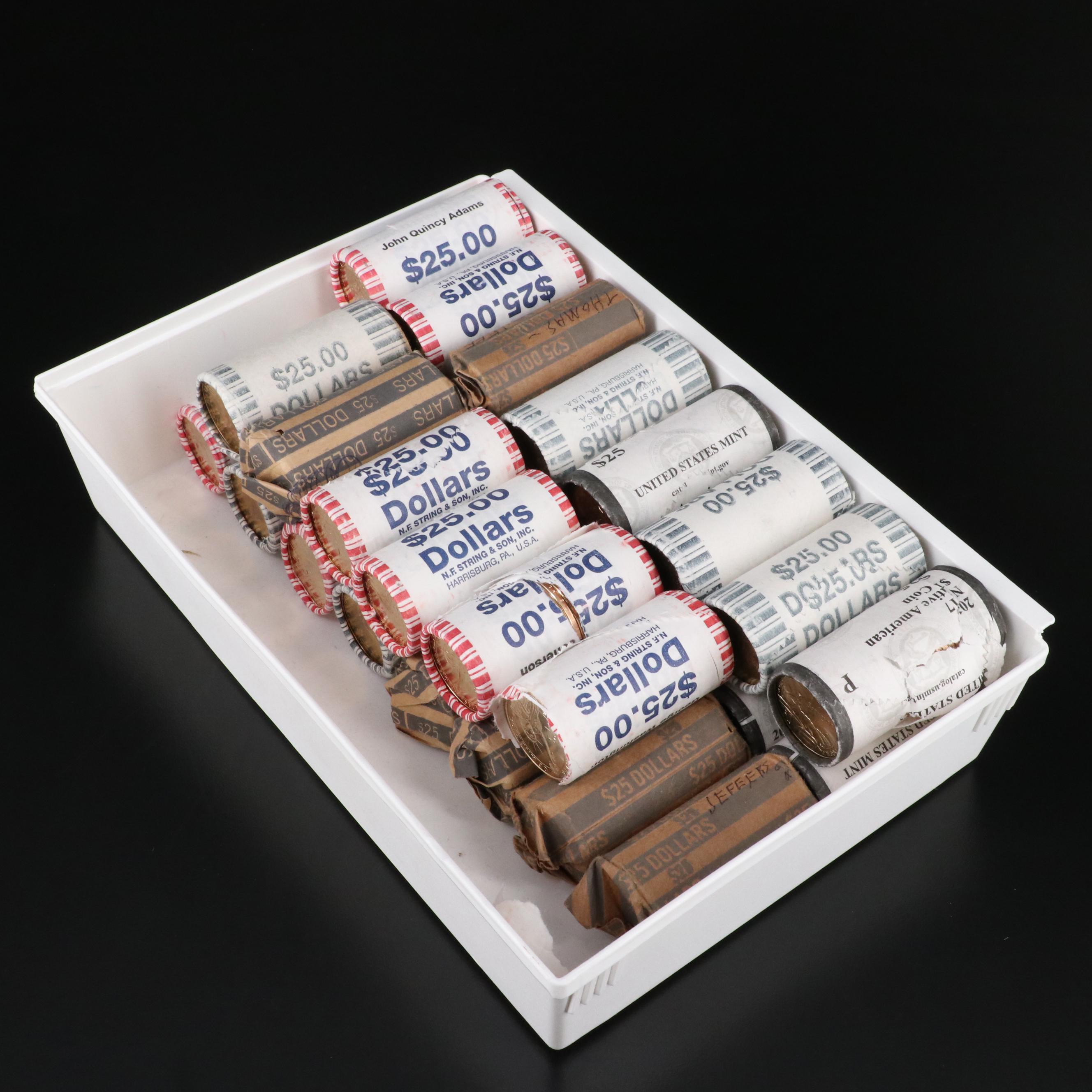 Thirty $25 Rolls of Presidential and Sacagawea Dollars