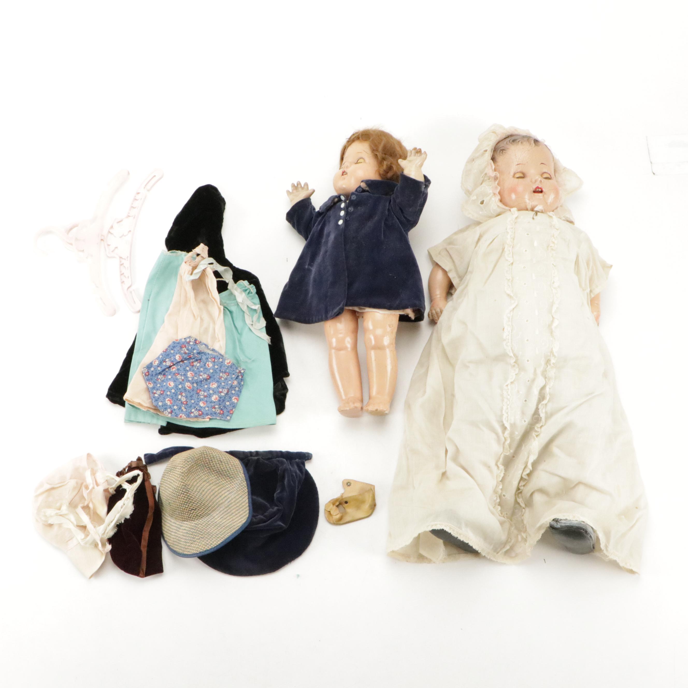 Composition Jointed Sleepy Eye Dolls with Clothes, Early to Mid-20th Century