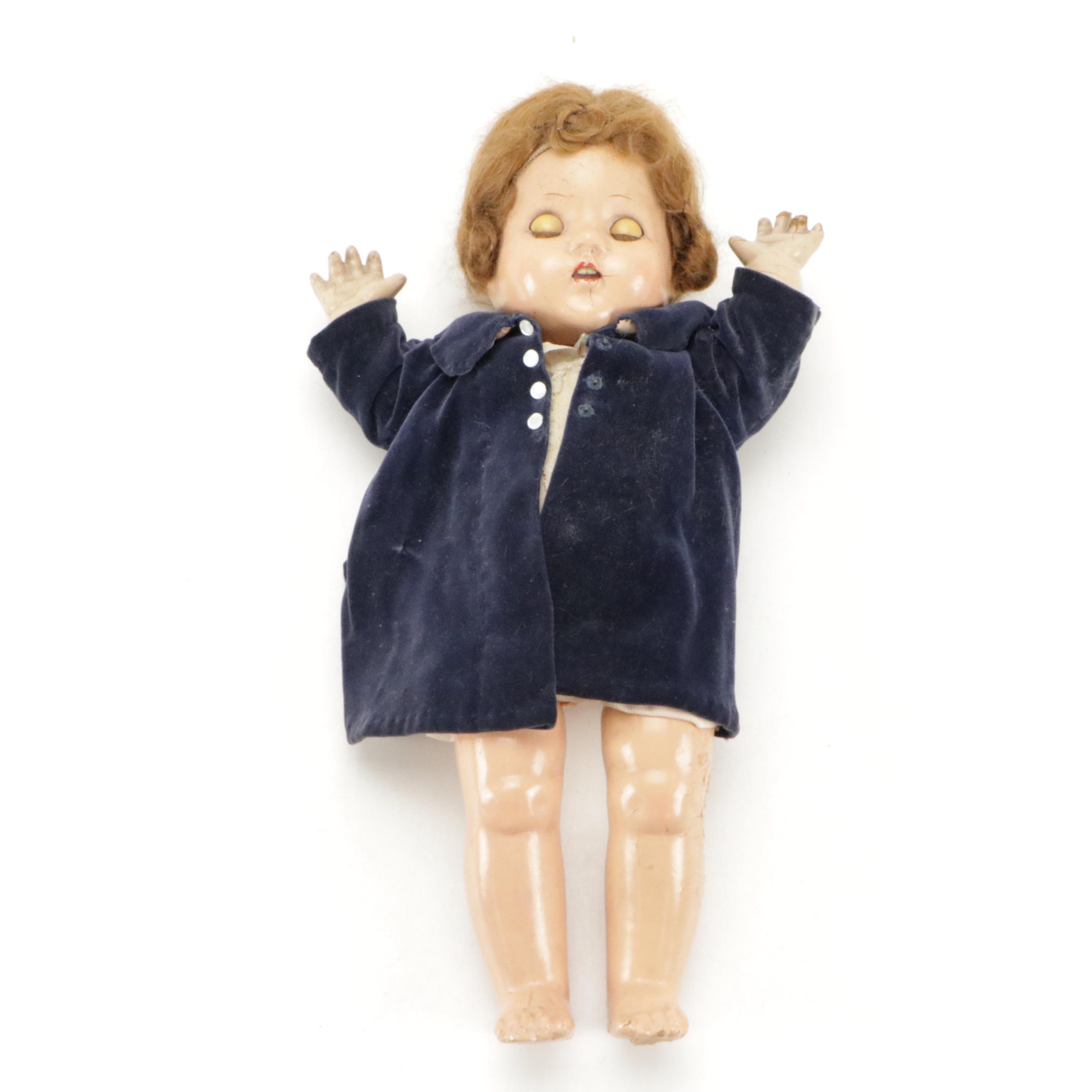Composition Jointed Sleepy Eye Dolls with Clothes, Early to Mid-20th Century