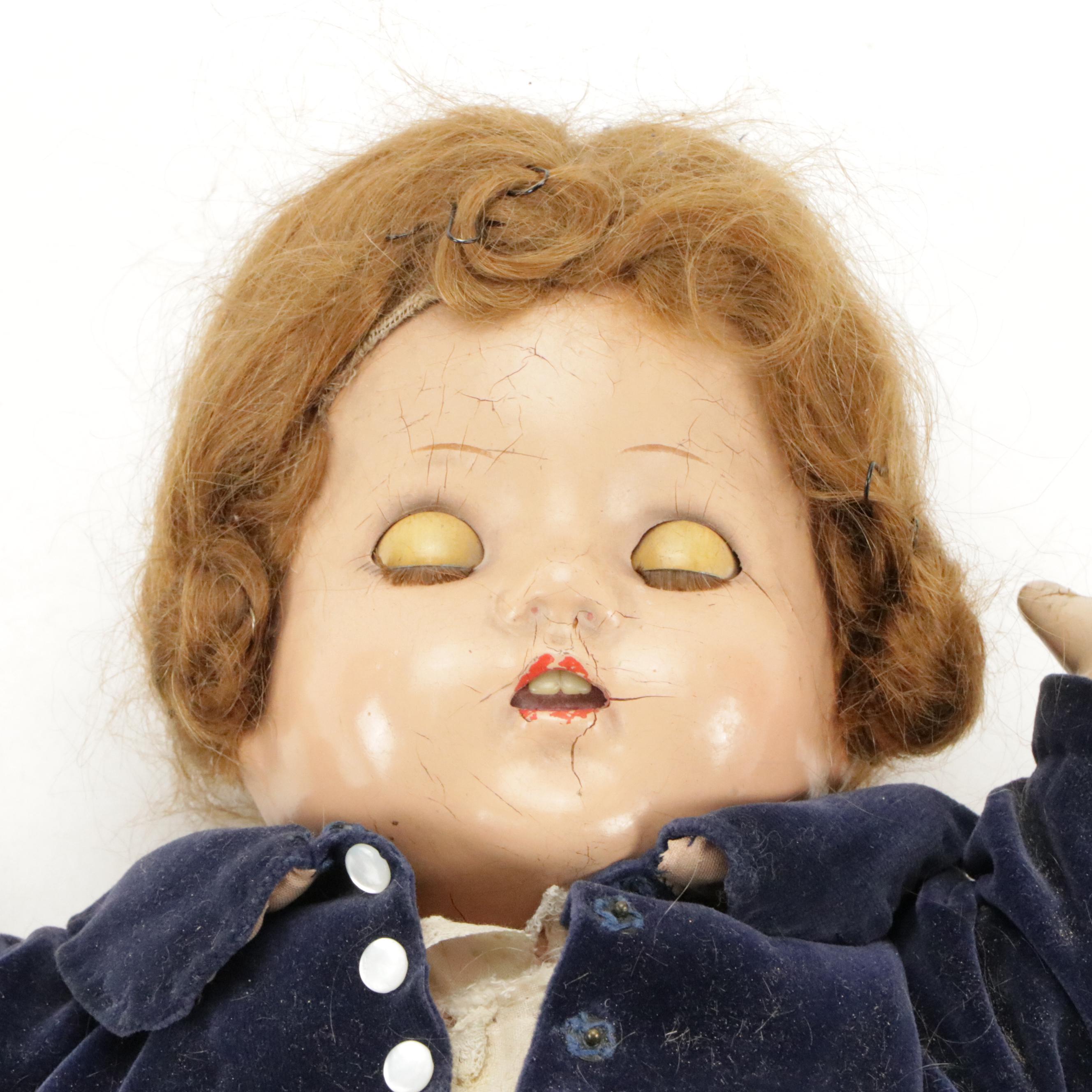 Composition Jointed Sleepy Eye Dolls with Clothes, Early to Mid-20th Century