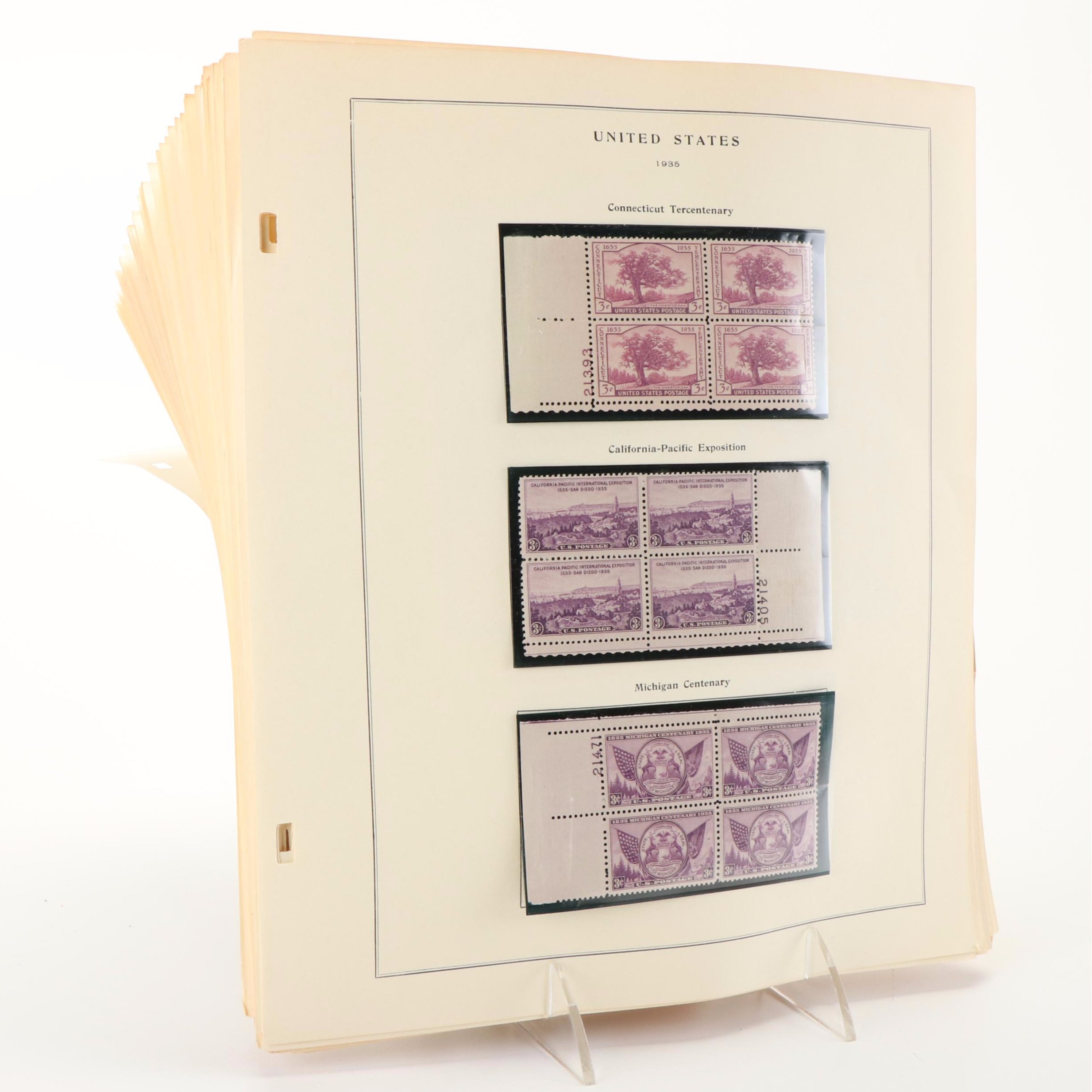 Approximately 300 Different U.S. Plate Blocks, 1930s to 1950s