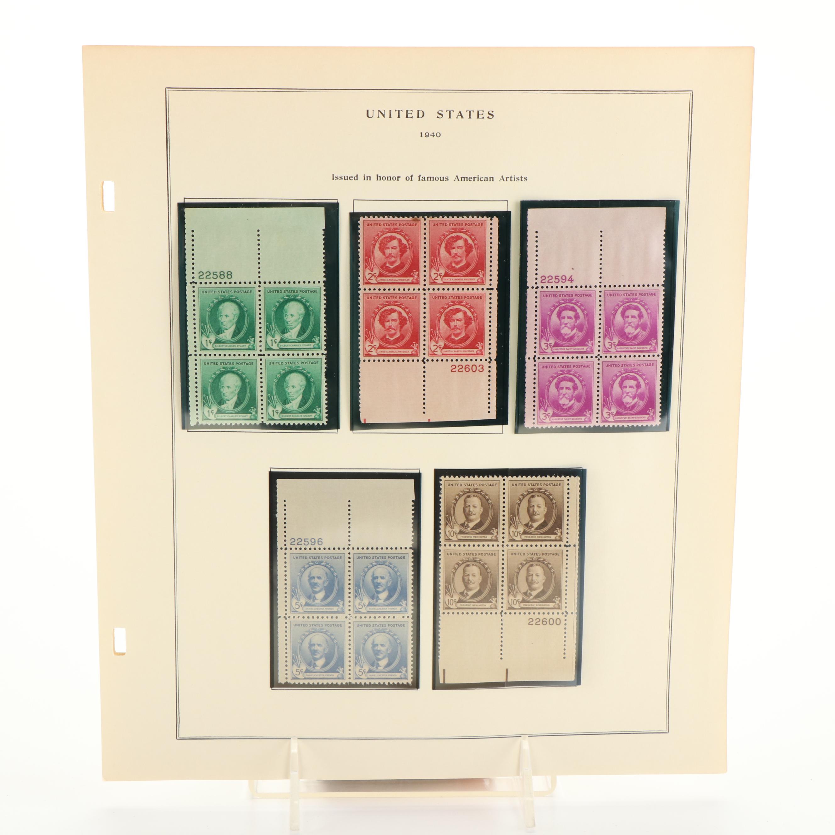 Approximately 300 Different U.S. Plate Blocks, 1930s to 1950s