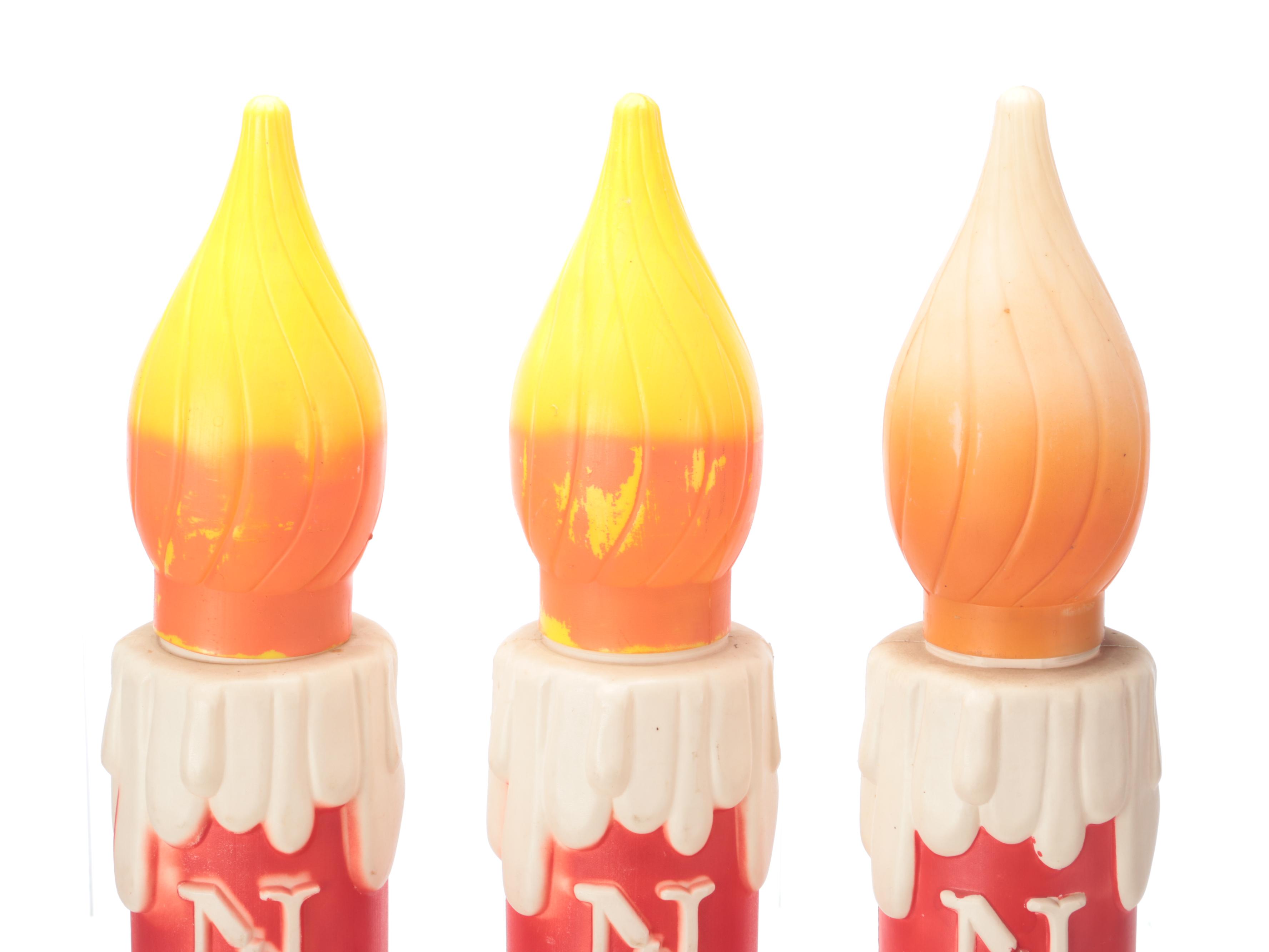 Three "Noel" Blow Mold Plastic Christmas Candle Yard Decorations with Lamp Post