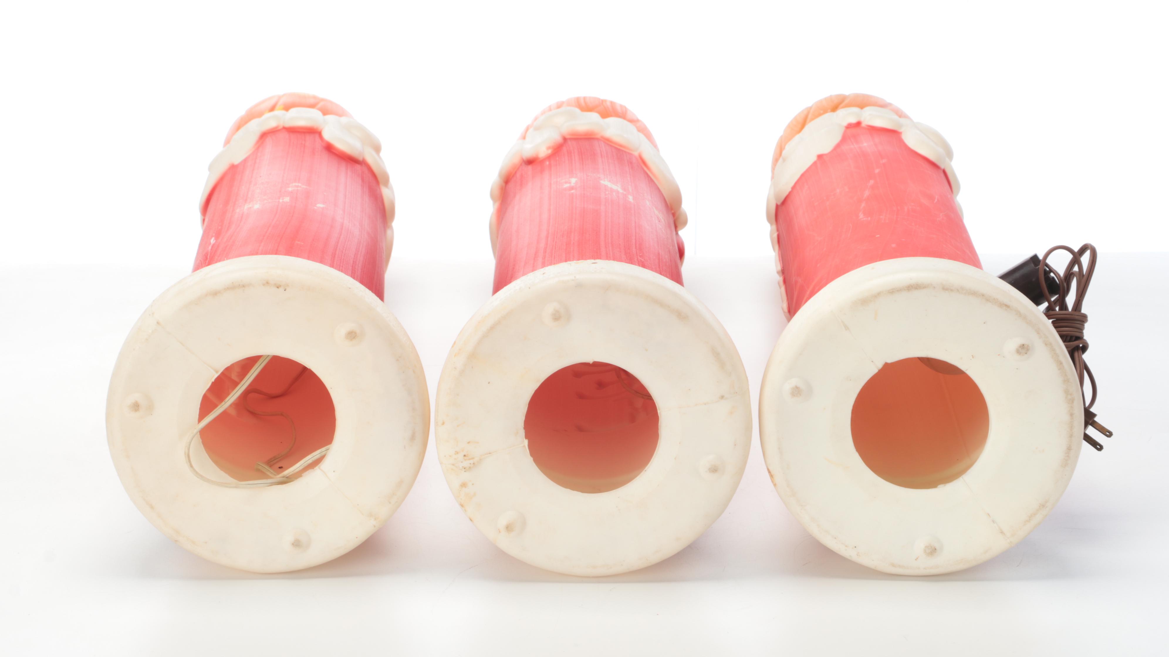 Three "Noel" Blow Mold Plastic Christmas Candle Yard Decorations with Lamp Post