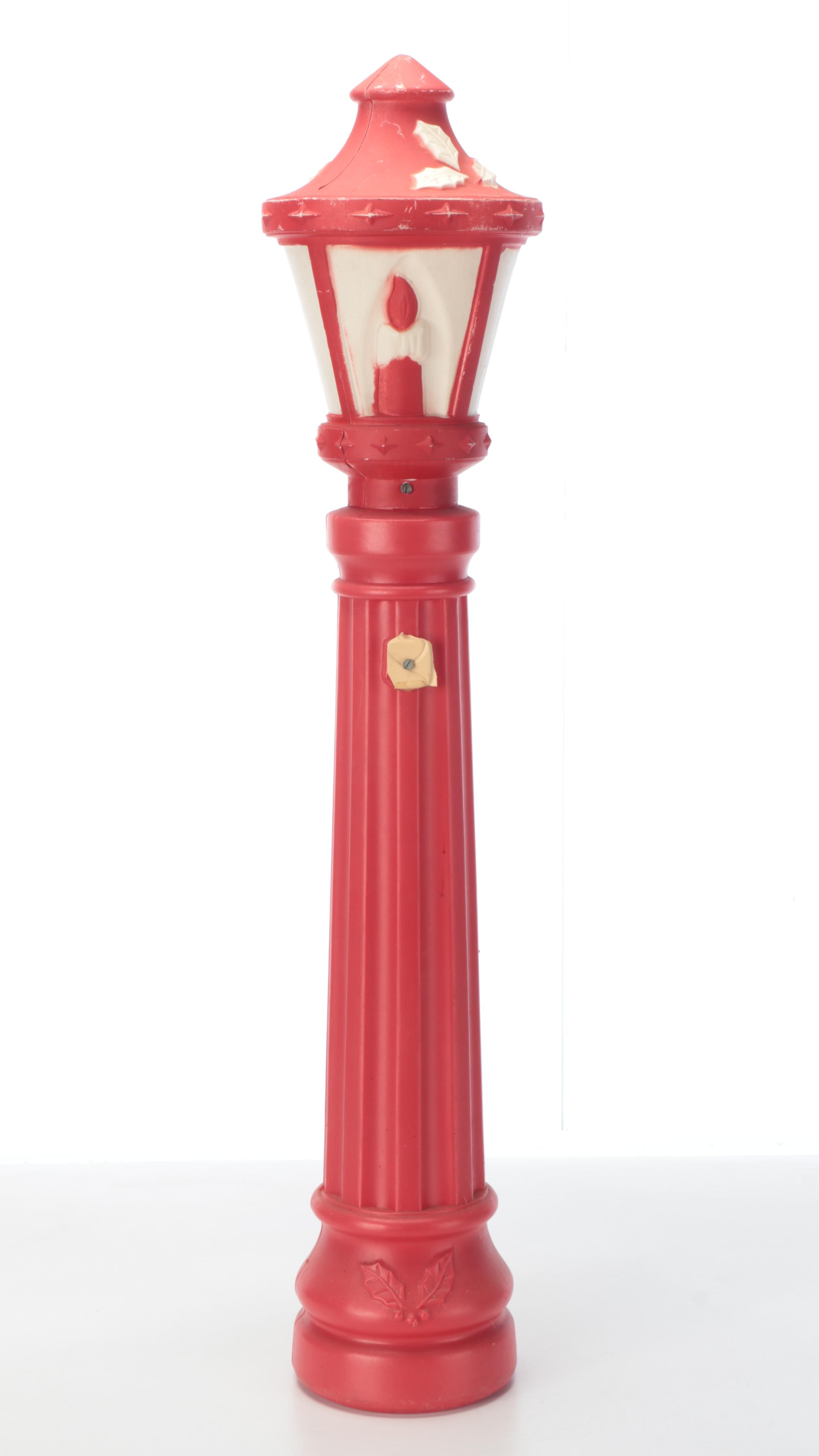 Three "Noel" Blow Mold Plastic Christmas Candle Yard Decorations with Lamp Post