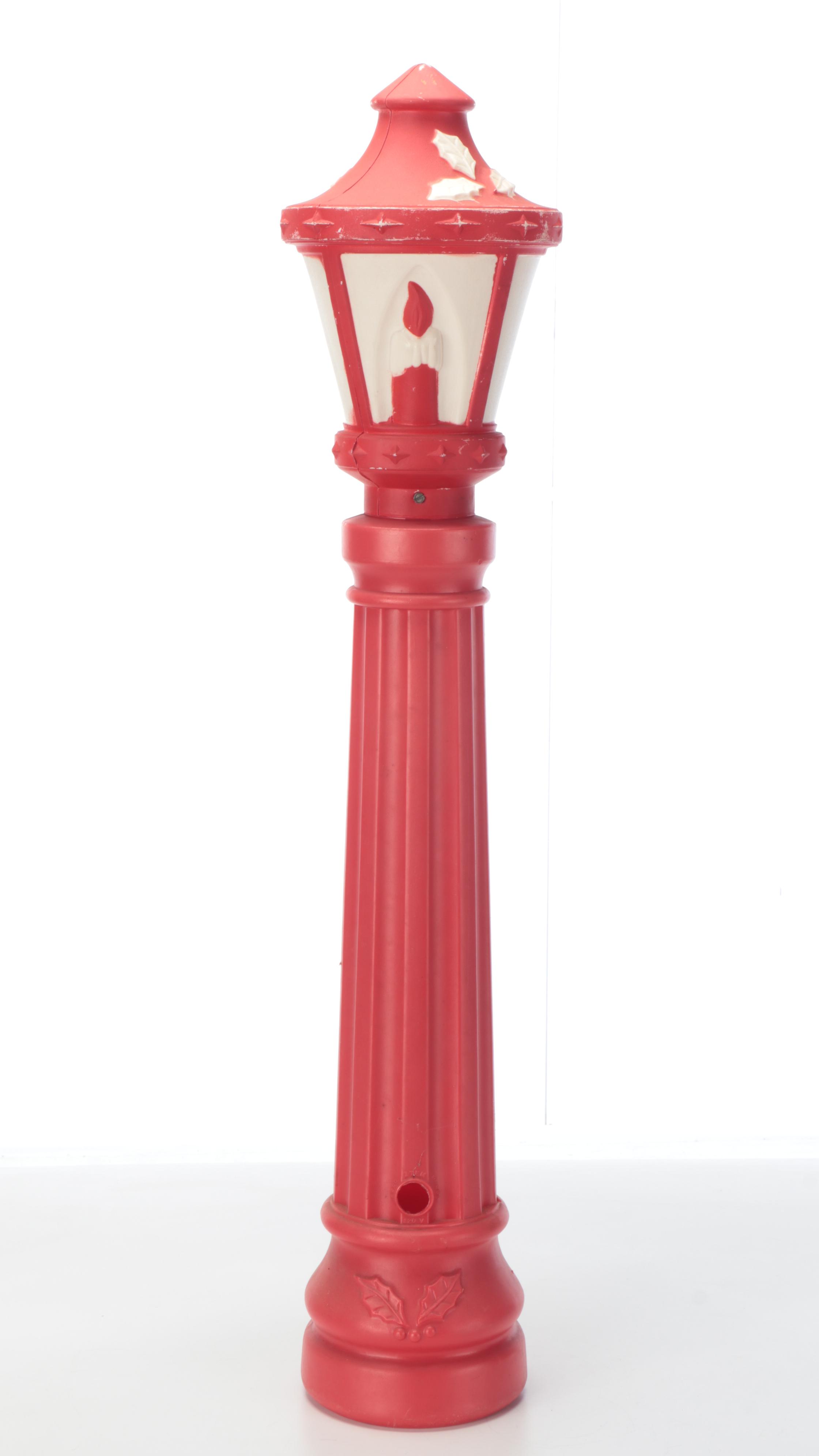 Three "Noel" Blow Mold Plastic Christmas Candle Yard Decorations with Lamp Post