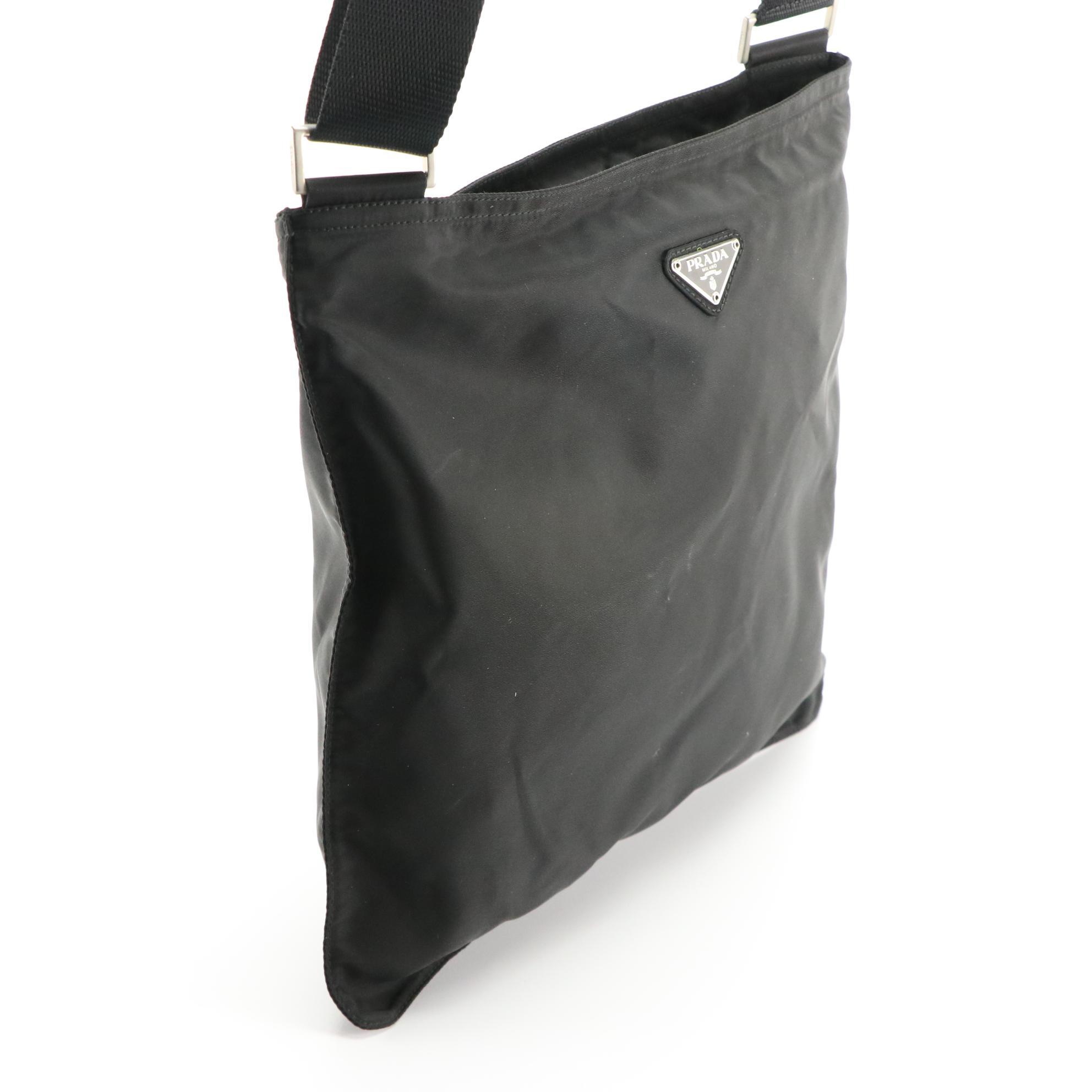 Prada Black Tessuto Nylon Flat Messenger Crossbody Bag