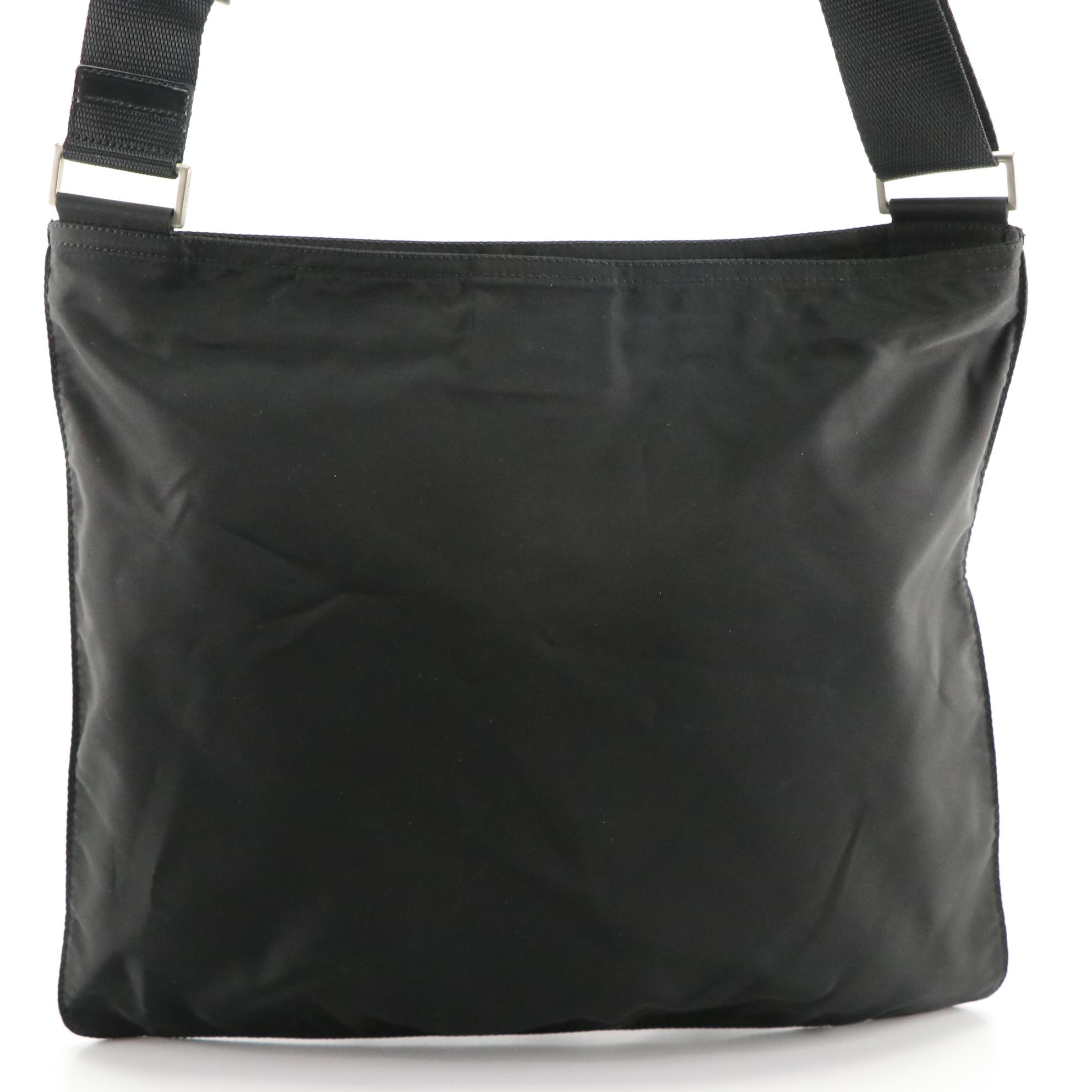 Prada Black Tessuto Nylon Flat Messenger Crossbody Bag EBTH