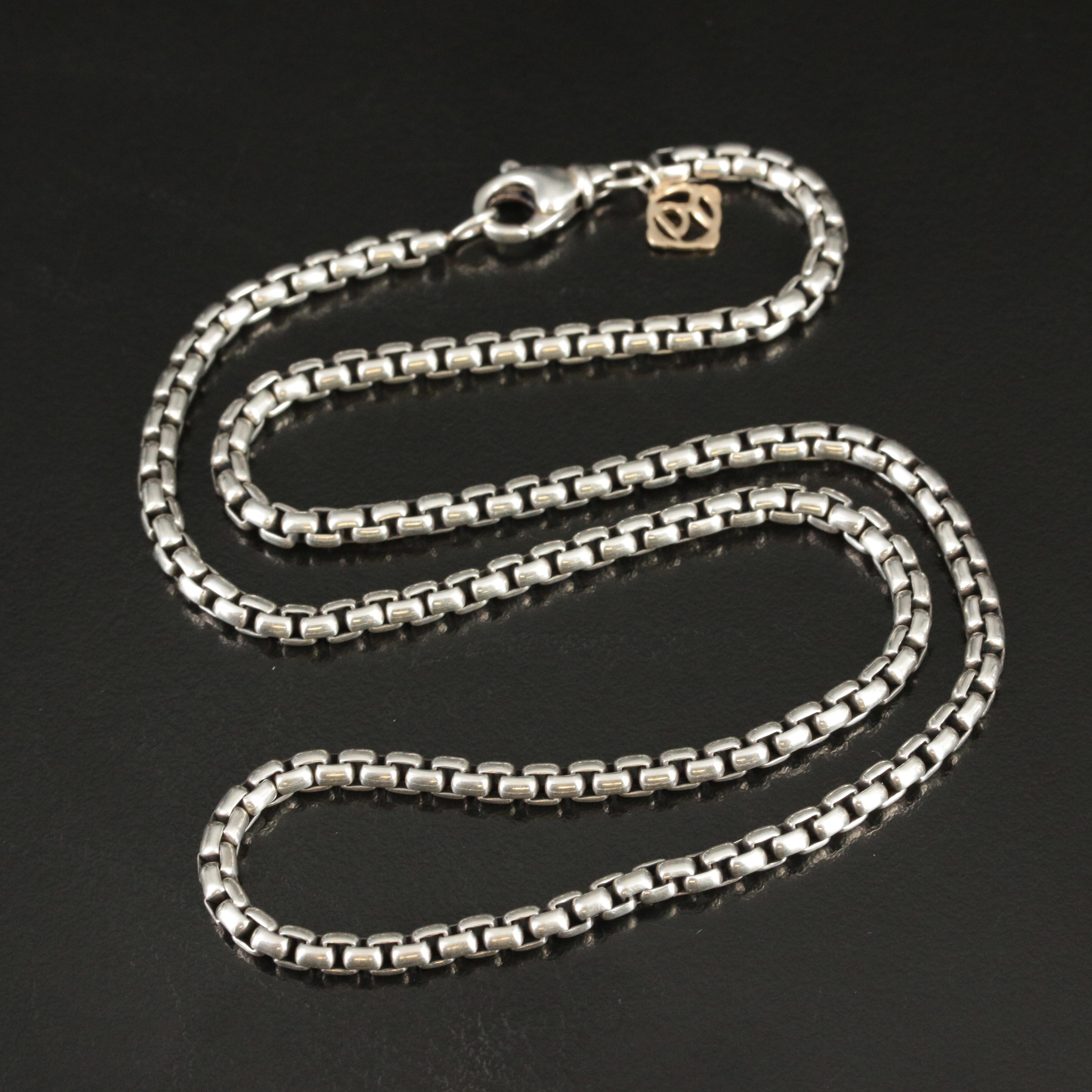 David Yurman Sterling Box Chain Necklace with 14K Accent