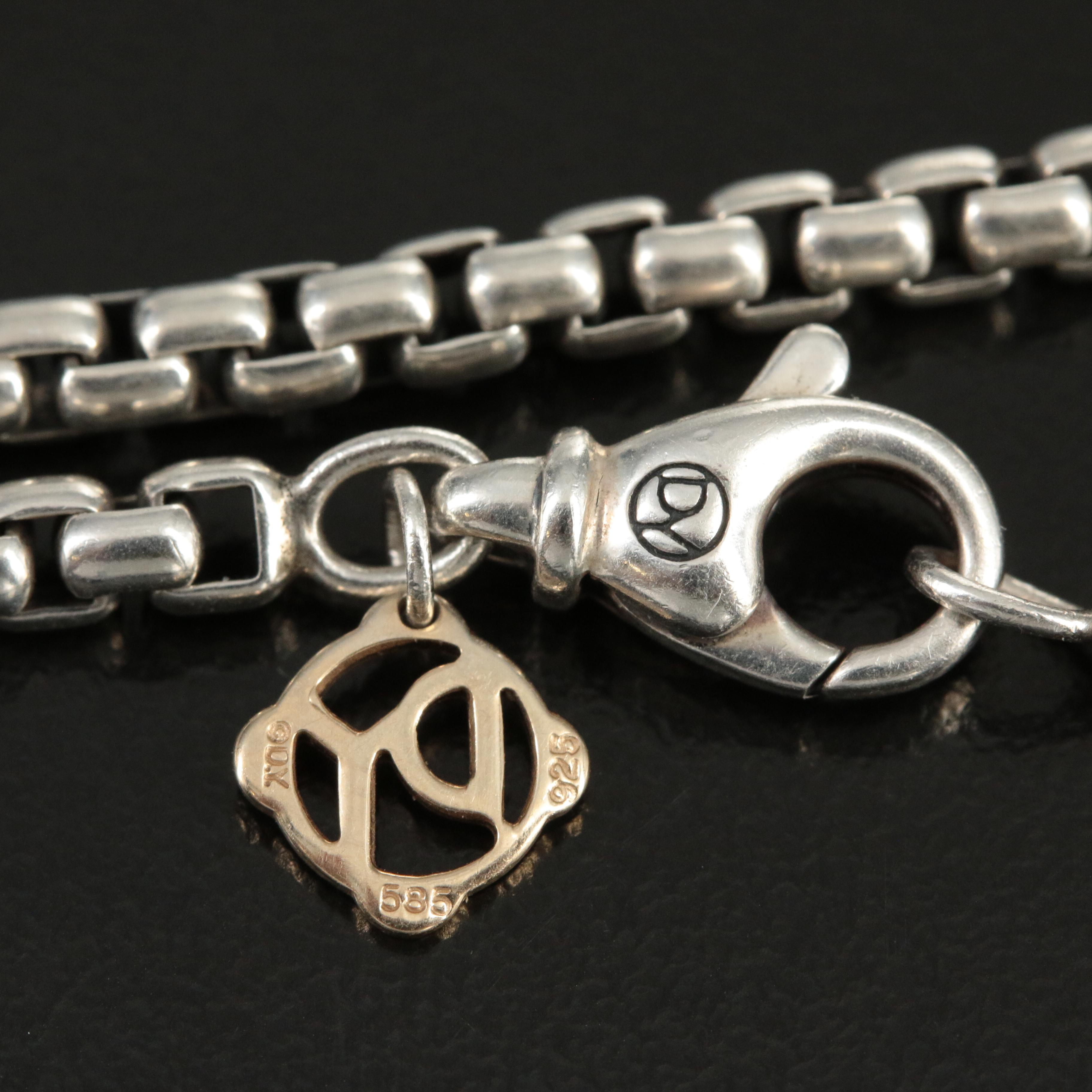 David Yurman Sterling Box Chain Necklace with 14K Accent