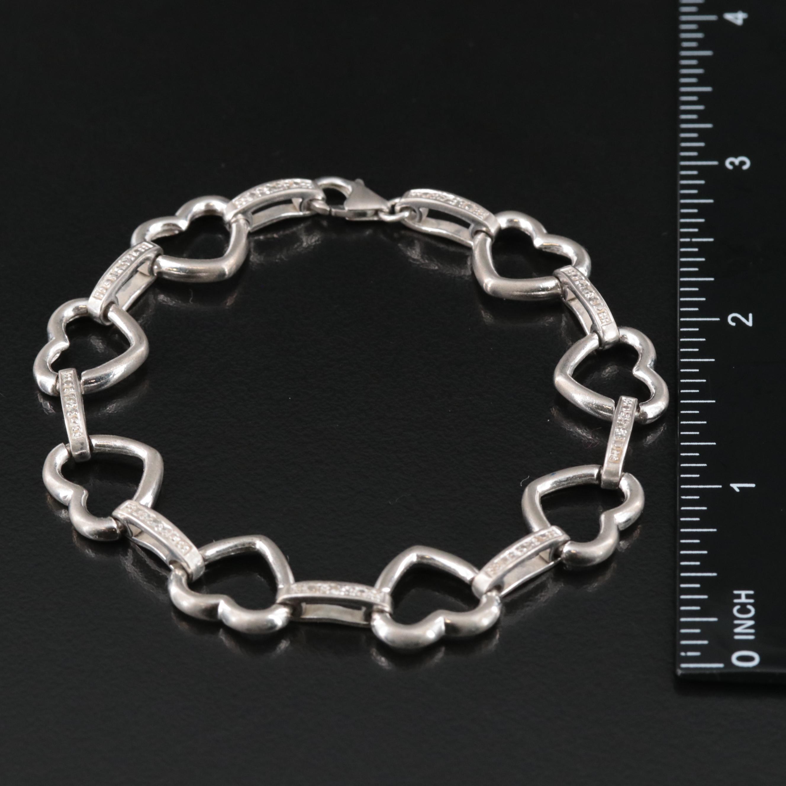 Sterling Diamond Heart Link Bracelet