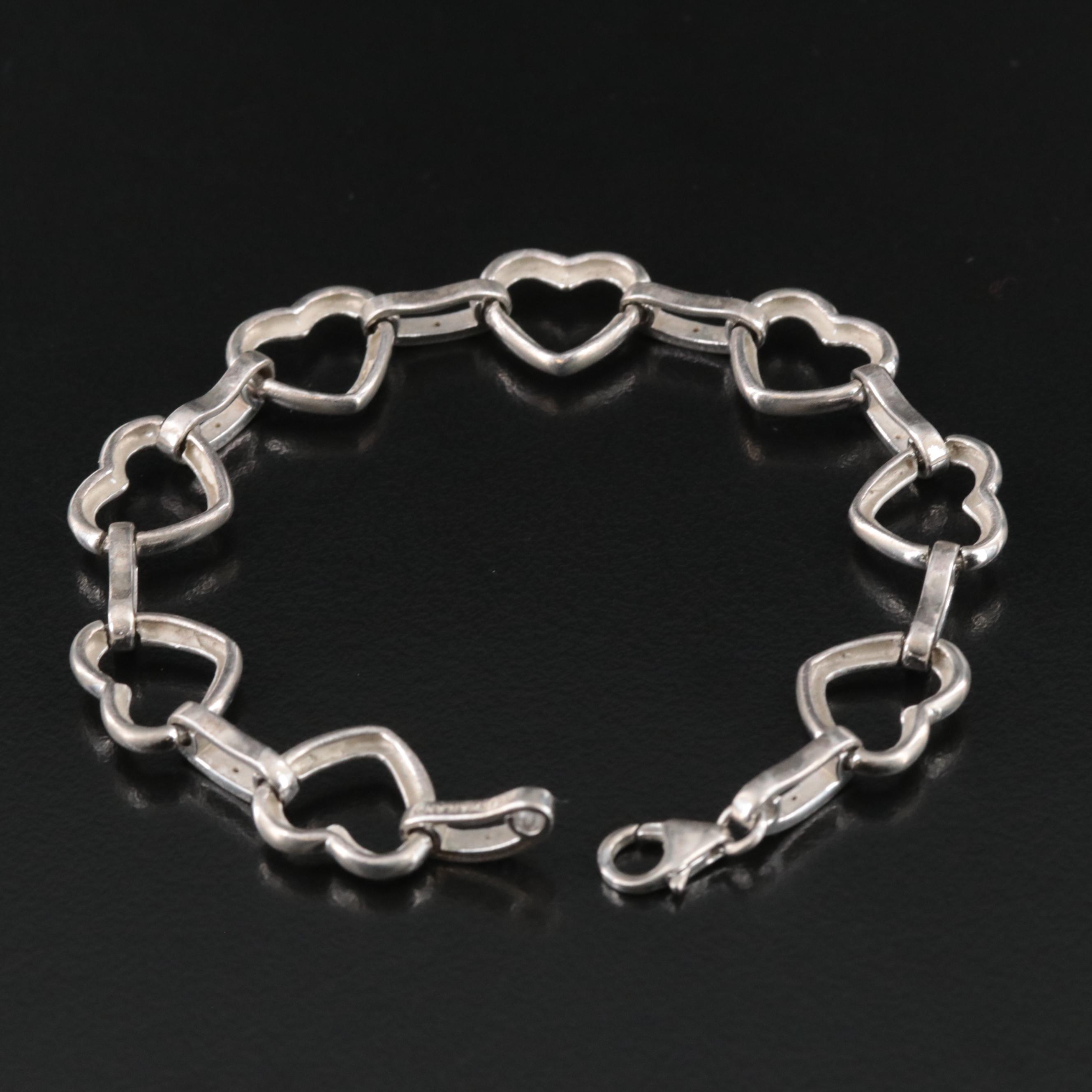 Sterling Diamond Heart Link Bracelet