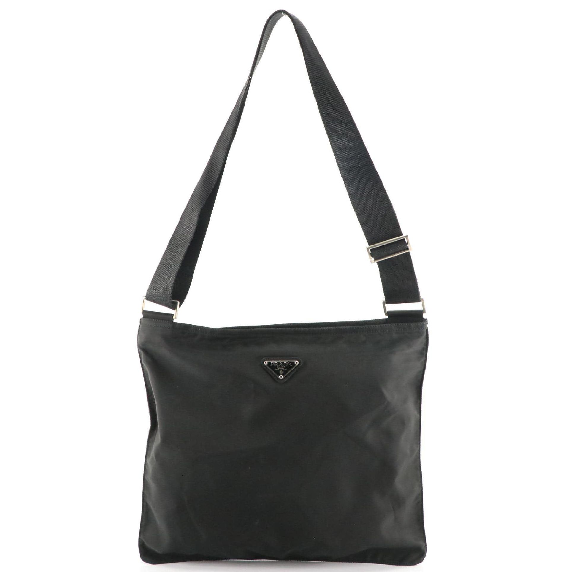 Prada Black Tessuto Nylon Flat Messenger Crossbody Bag