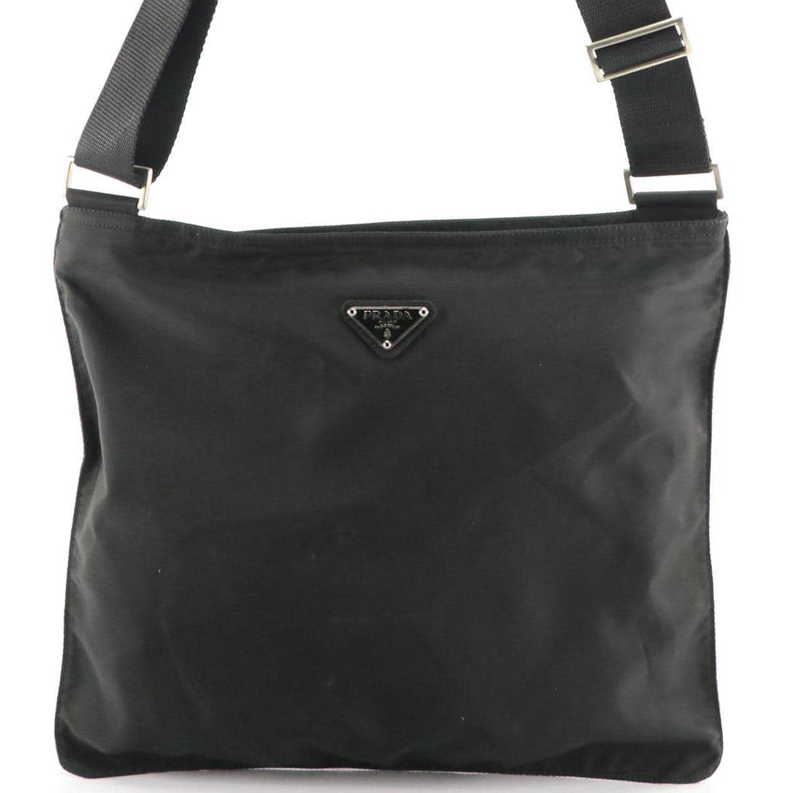 Prada Black Tessuto Nylon Flat Messenger Crossbody Bag